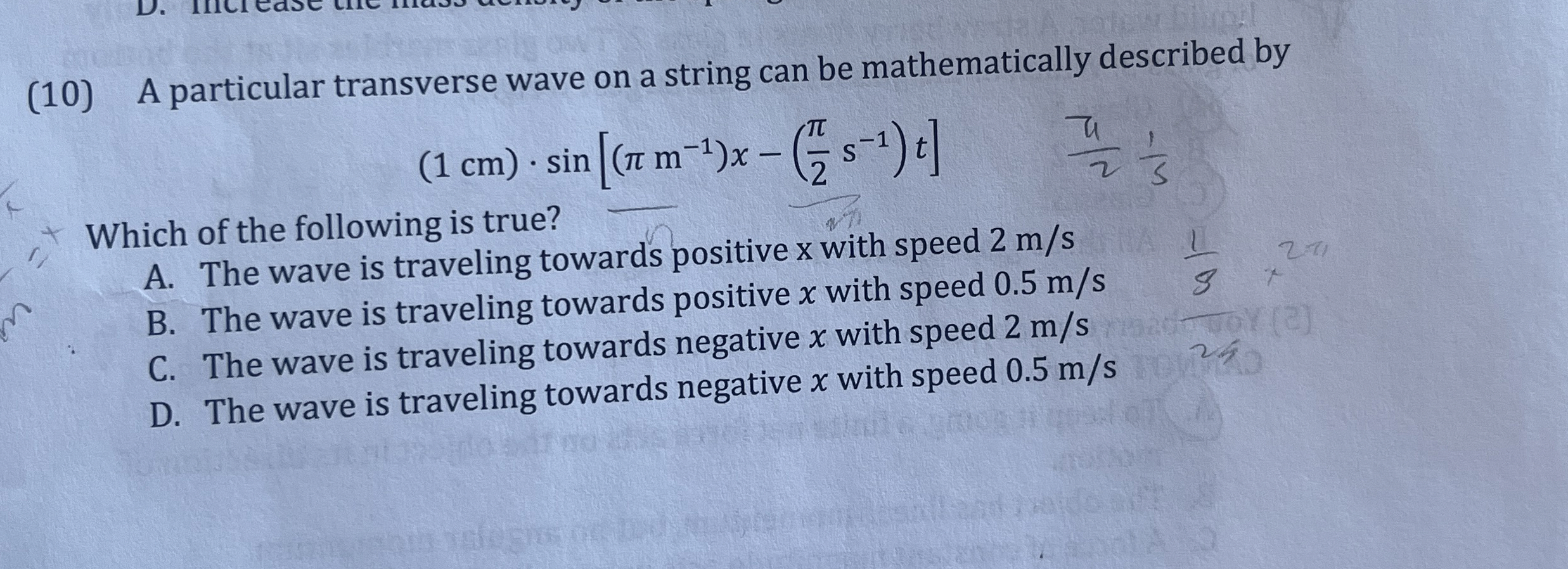 ( 1 0 ) A particular transverse wave on a string