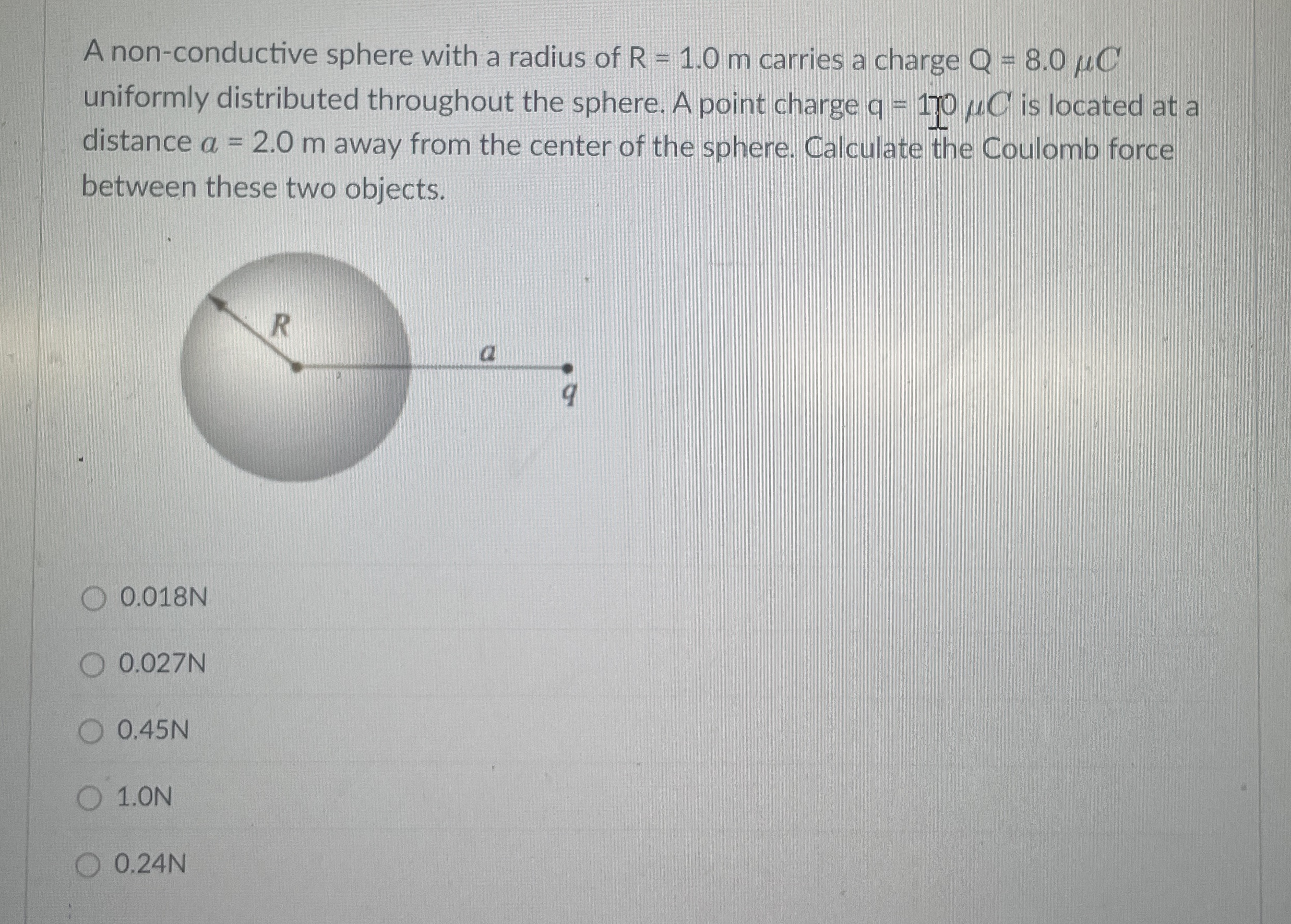 A non - conductive sphere with a radius of R = 1