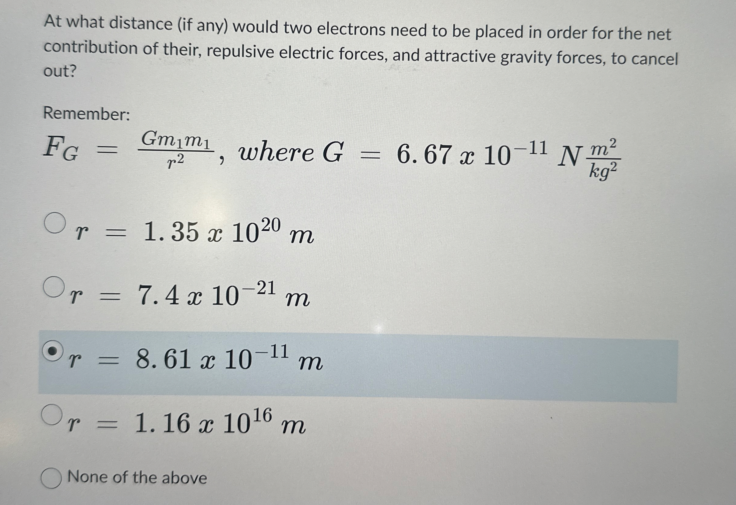 At what distance ( if any ) would two electrons