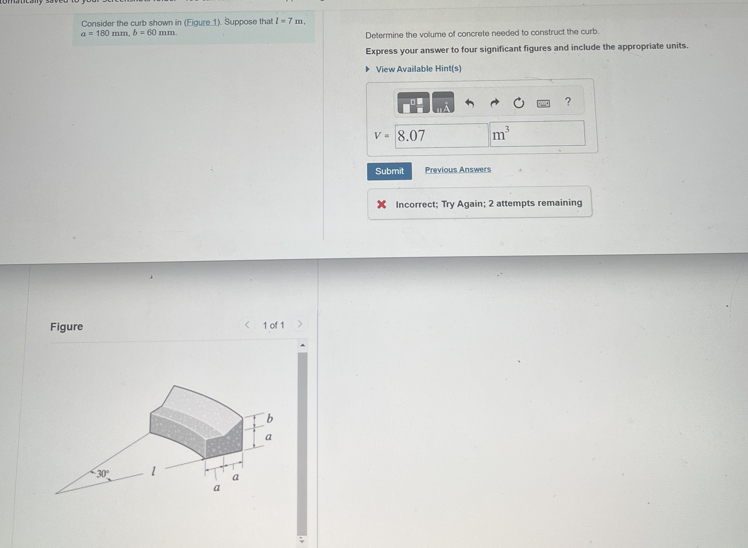 Consider the curb shown in ( Figure 1 ) . Suppose