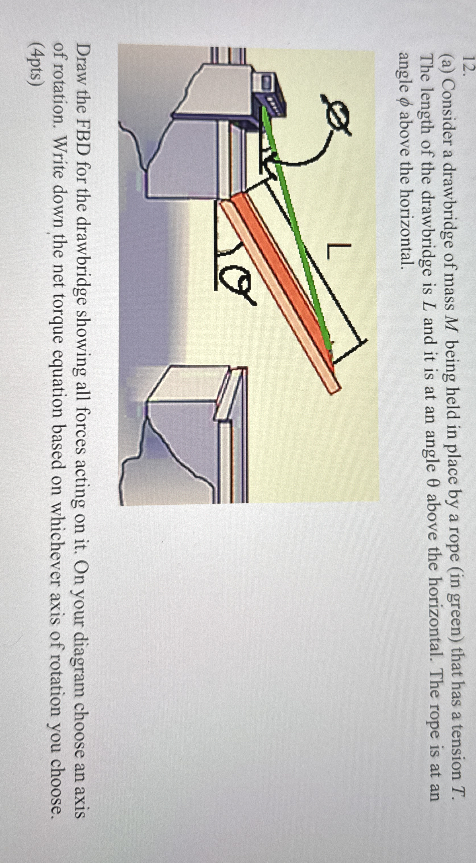 ( a ) Consider a drawbridge of mass M being held