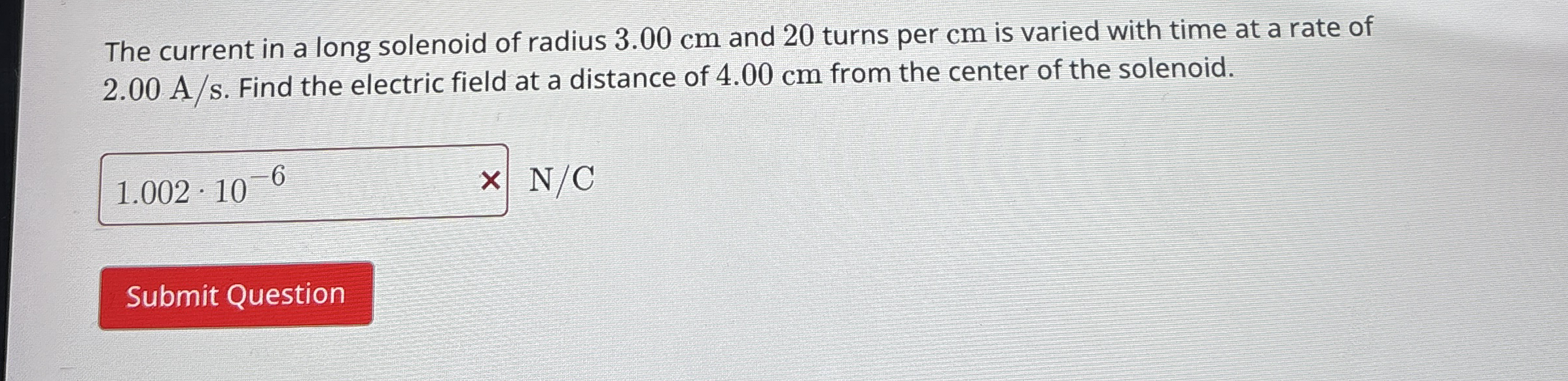 The current in a long solenoid of radius 3 . 0 0