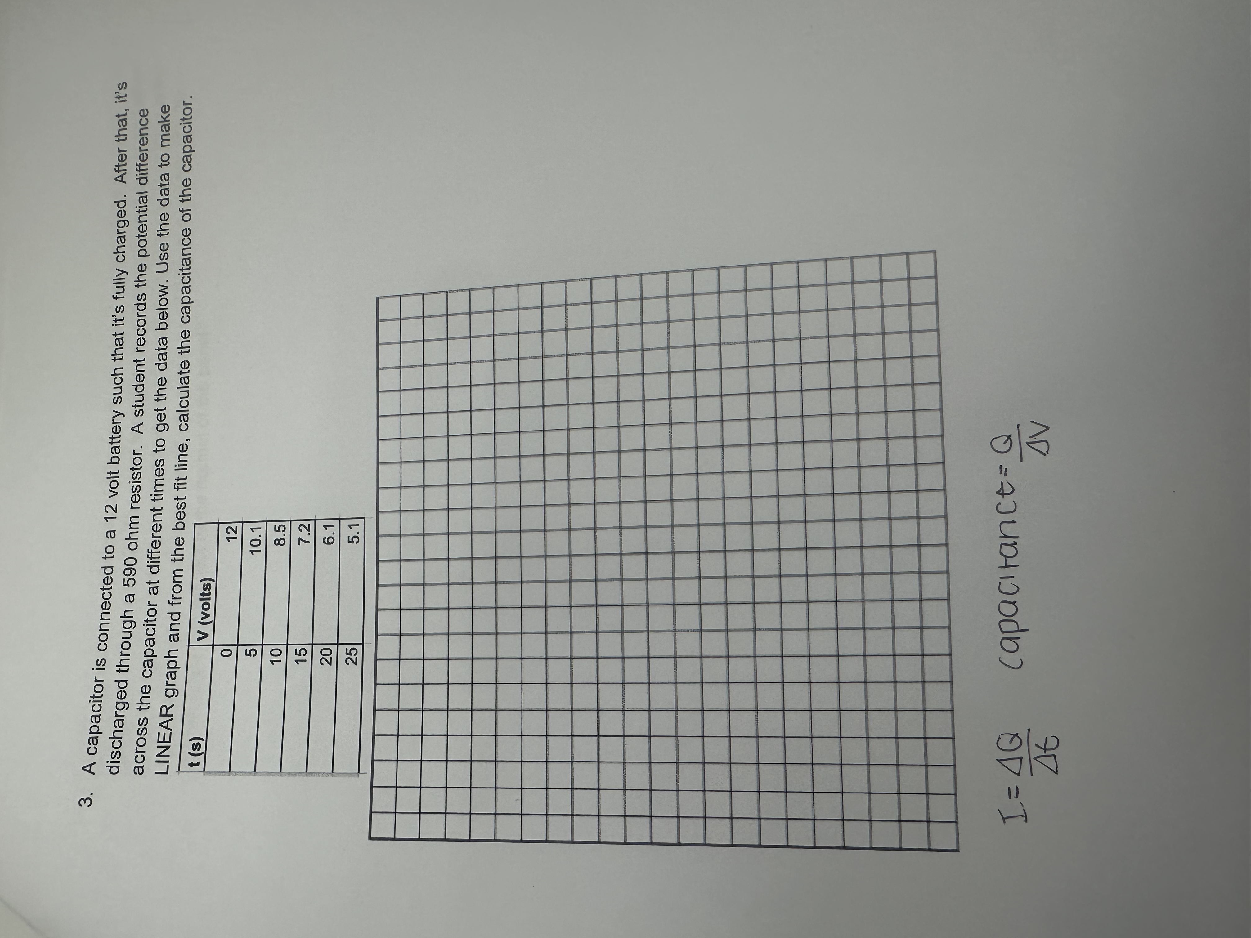 A capacitor is connected to a 1 2 volt battery