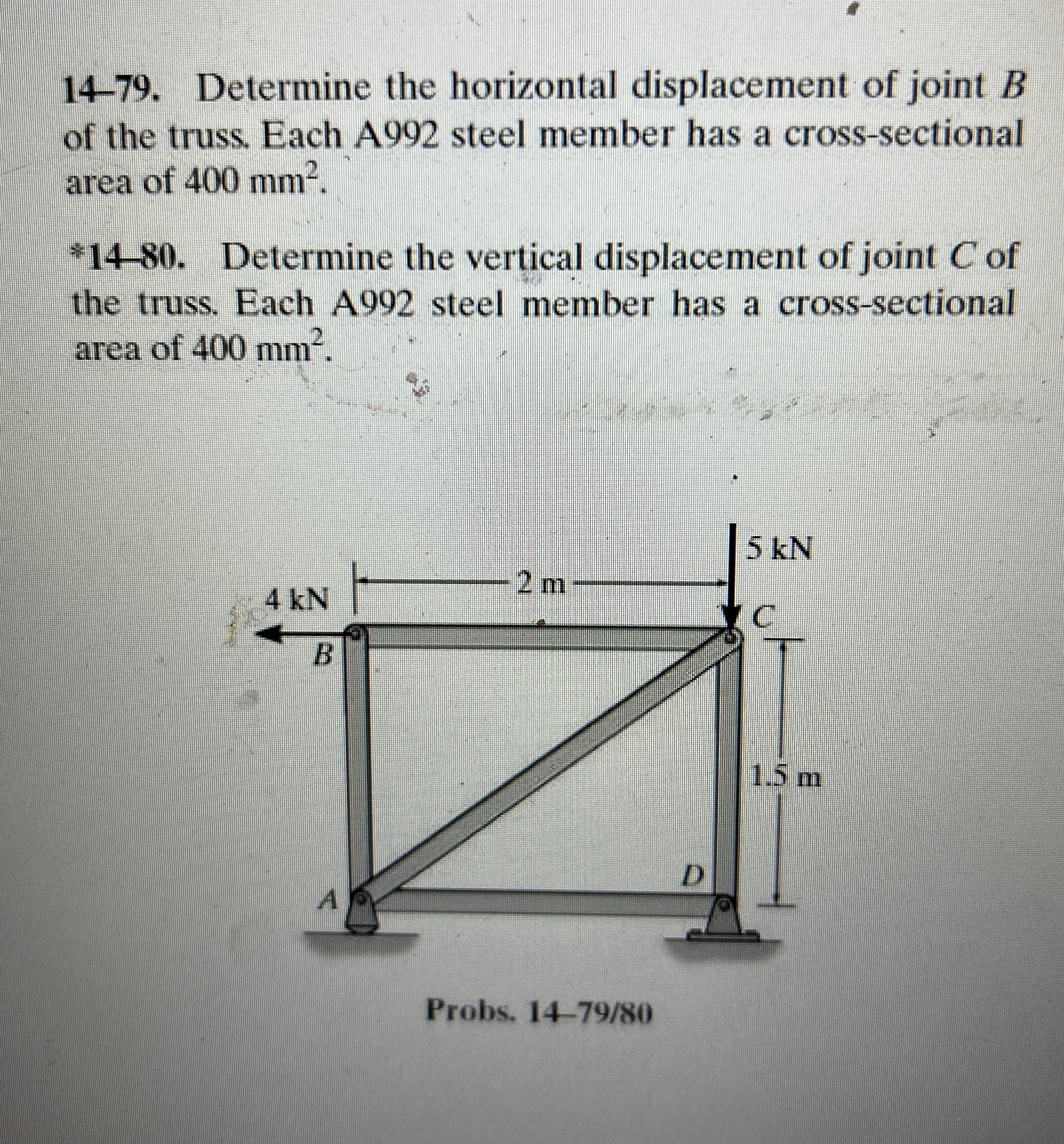 1 4 - 7 9 . Determine the horizontal displacement