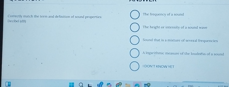 Correctly match the term and definition of sound