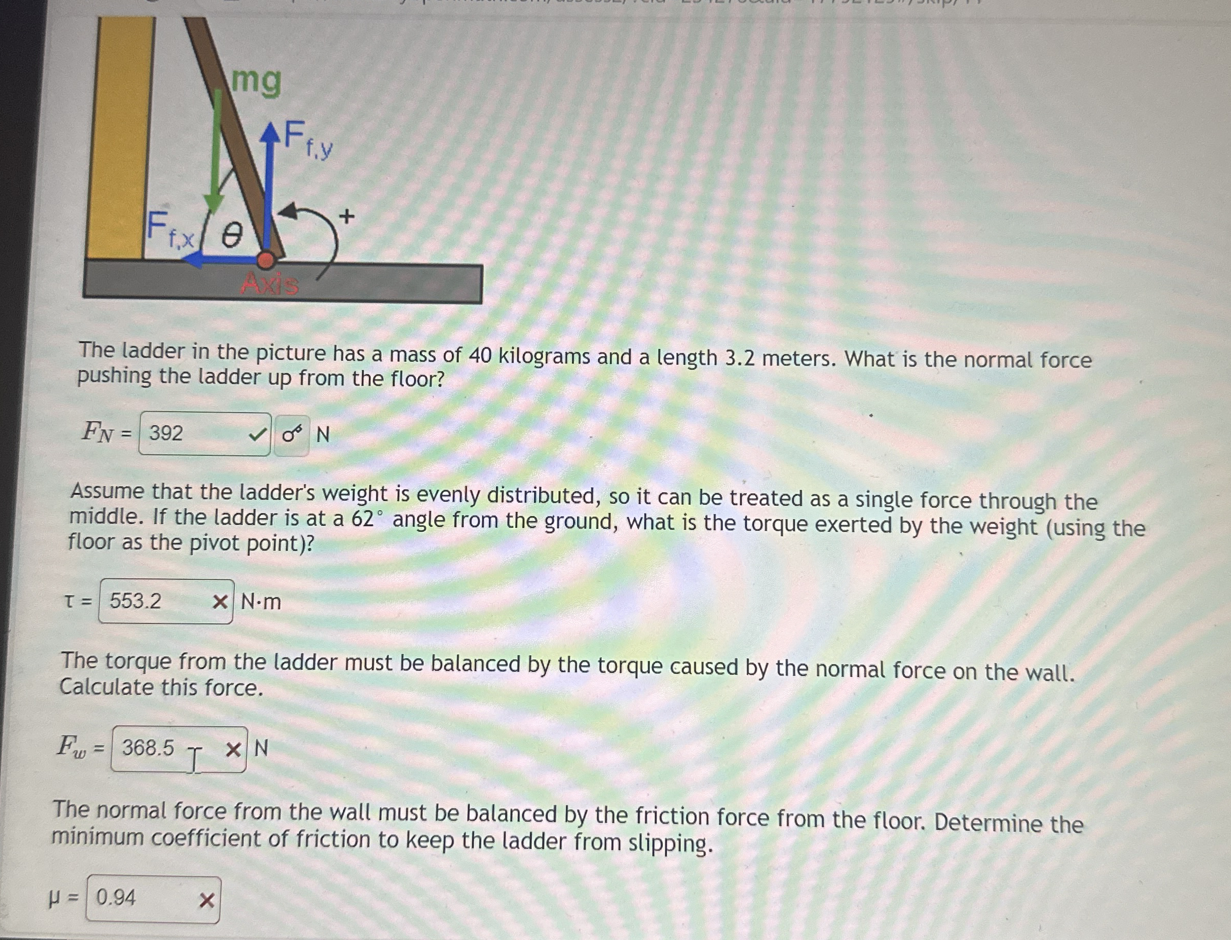 The ladder in the picture has a mass of 4 0