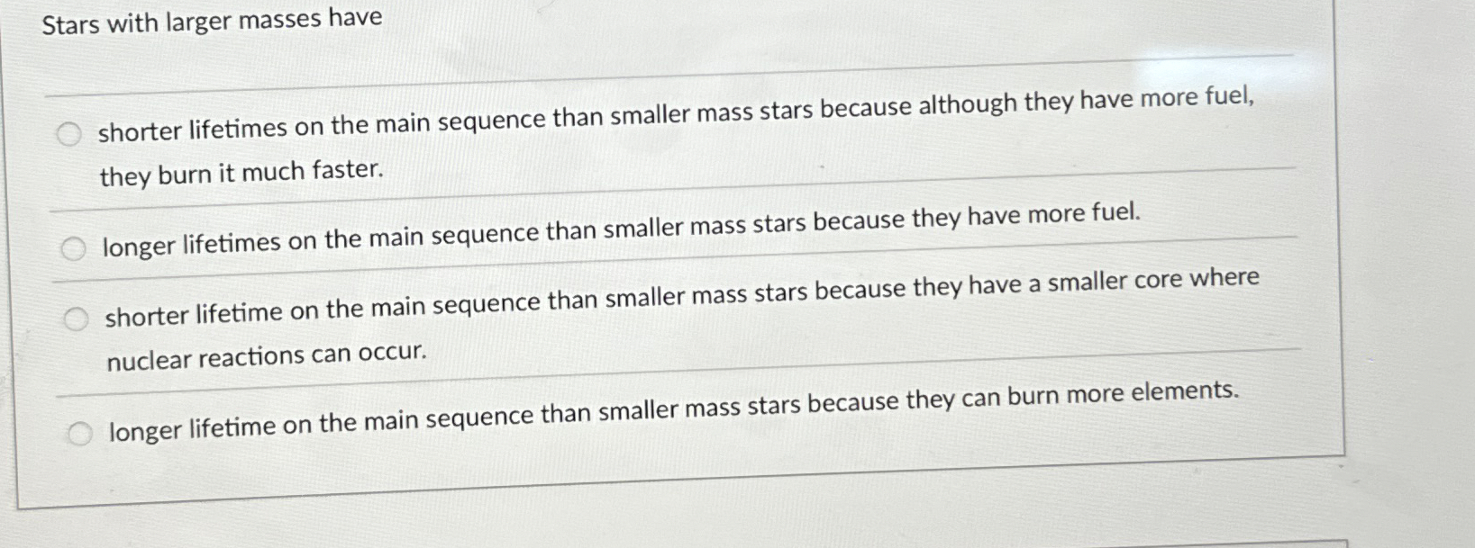 Stars with larger masses have q , shorter