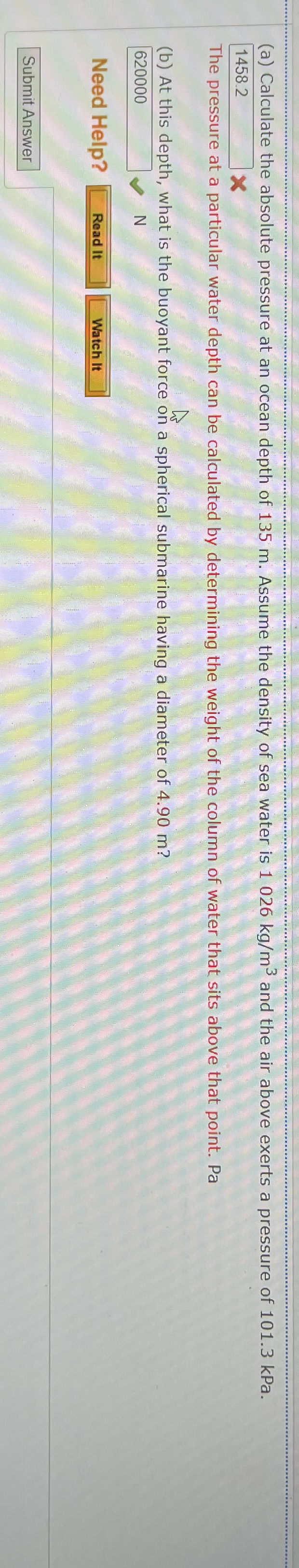 ( a ) Calculate the absolute pressure at an ocean