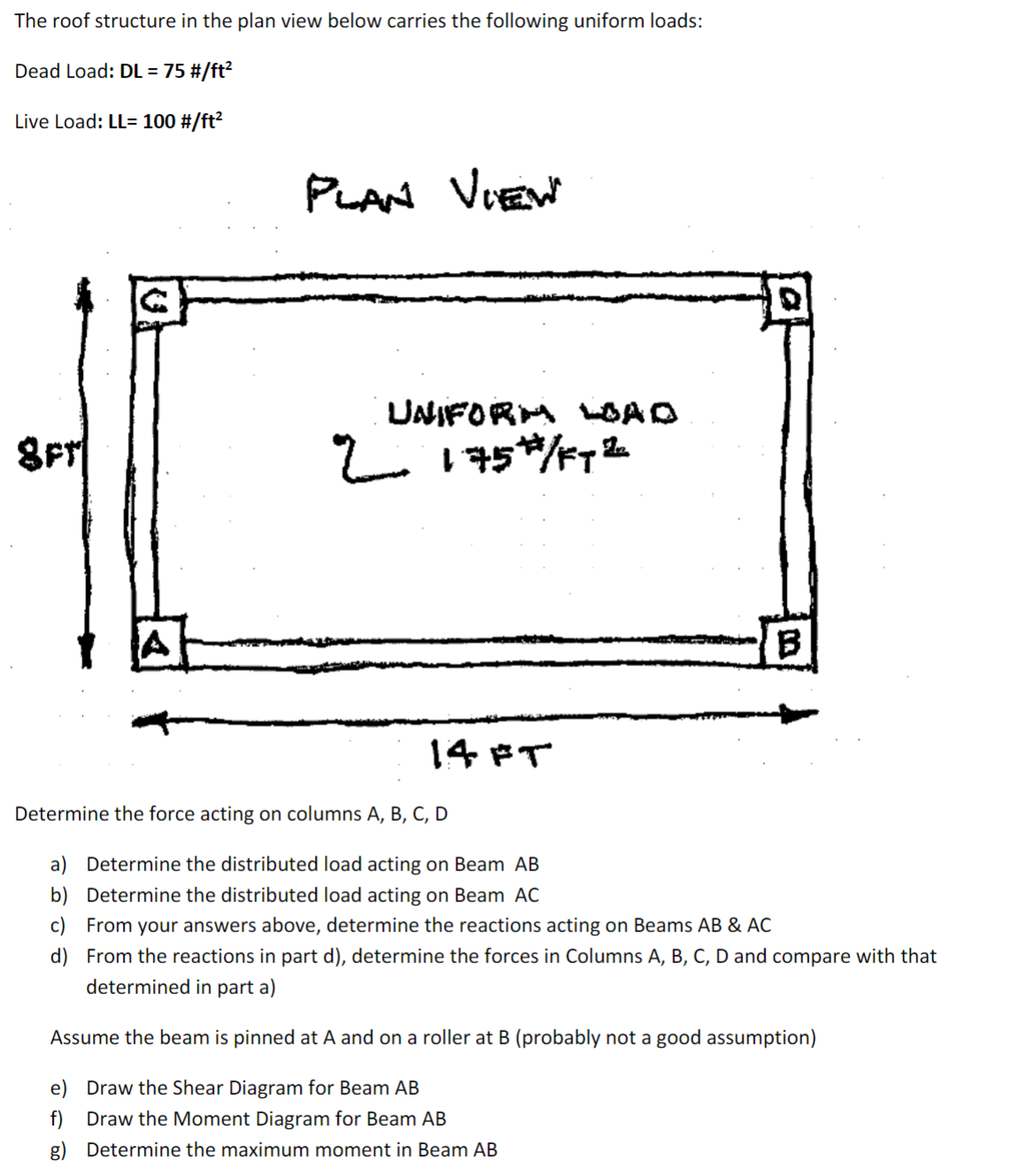 Determine the force acting on columns \ ( \
