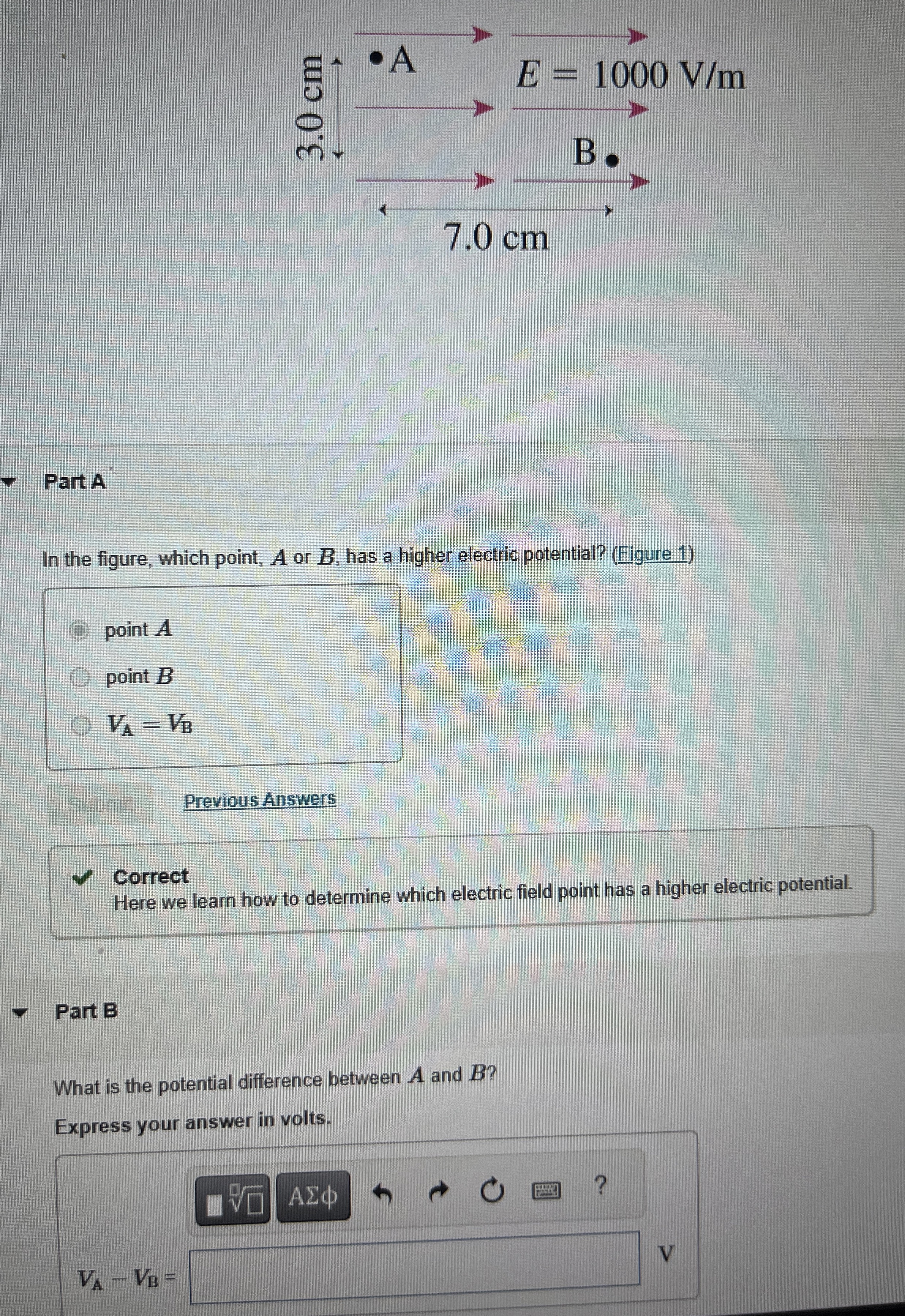 What is the potential dofference between A and B