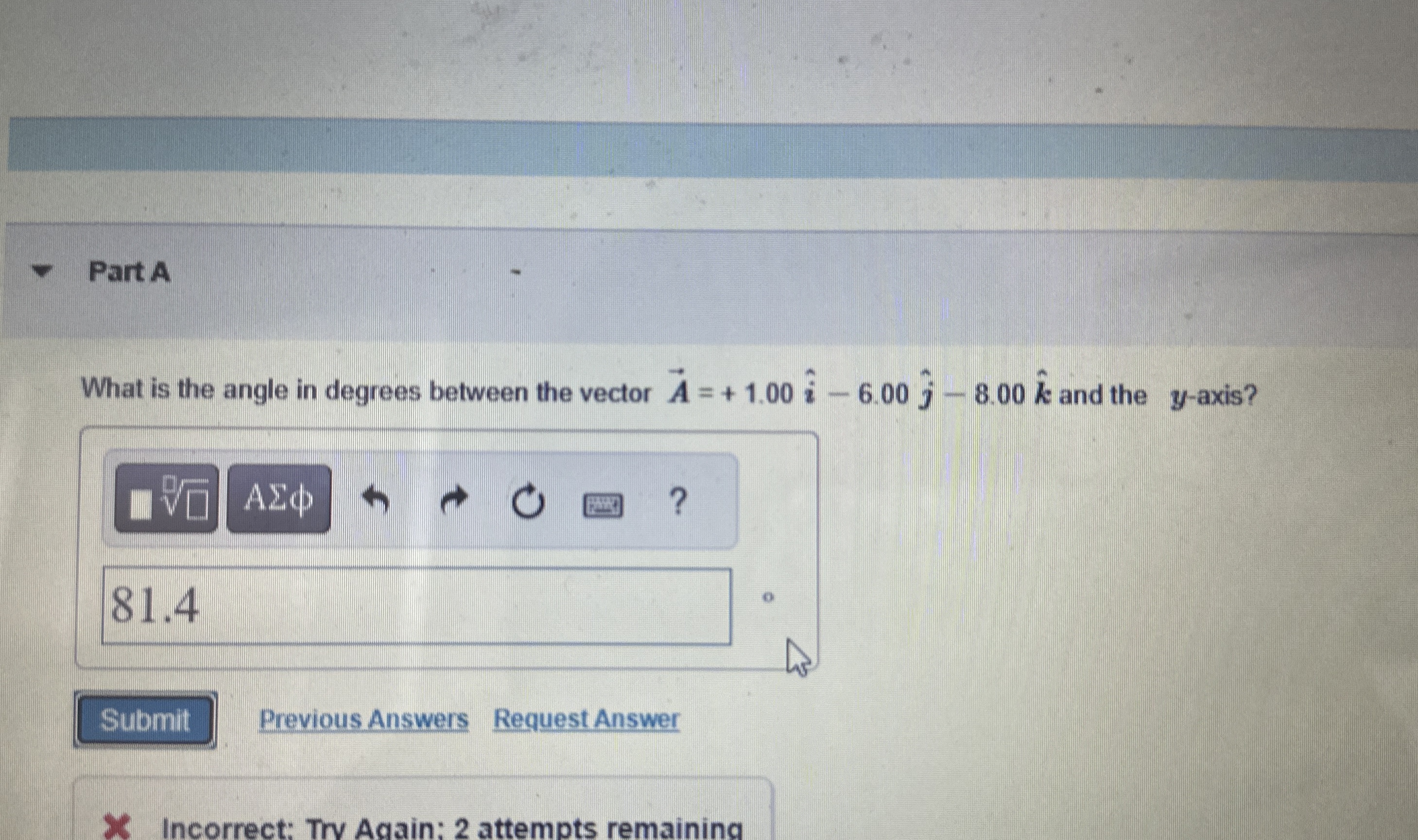 Part A What is the angle in degrees between the