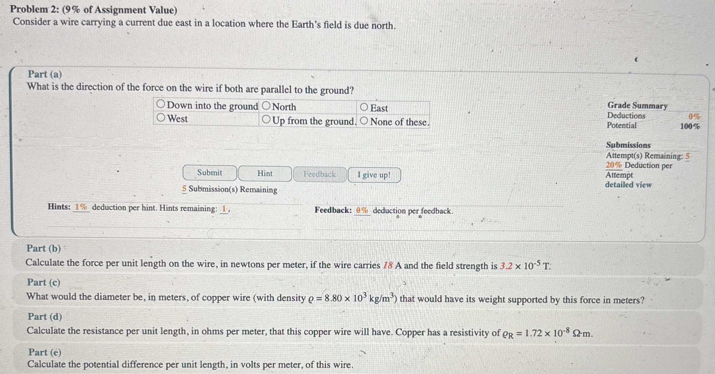 Problem 2 : ( 9 % of Assignment Value ) Consider