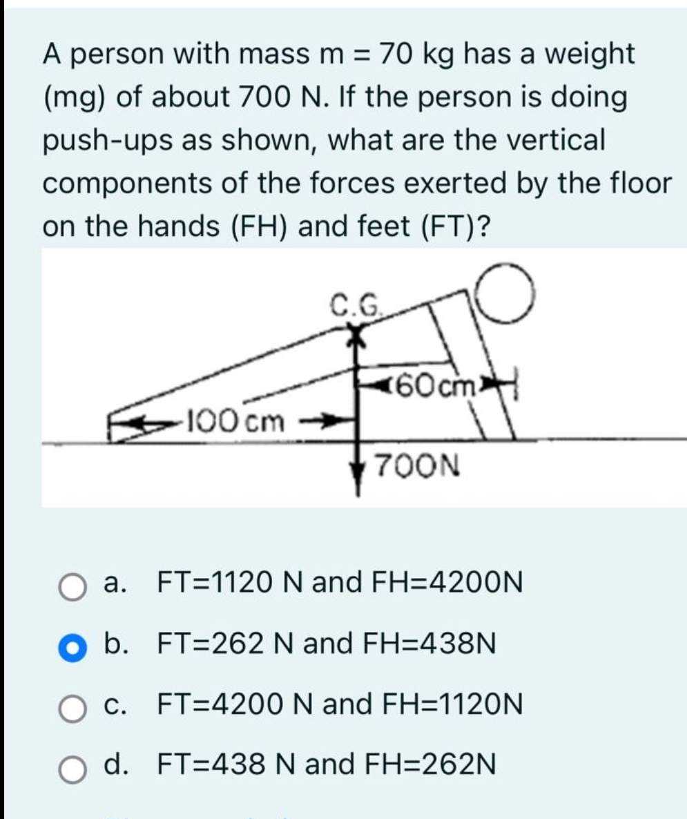 A person with mass m = 7 0 k g has a weight ( m g