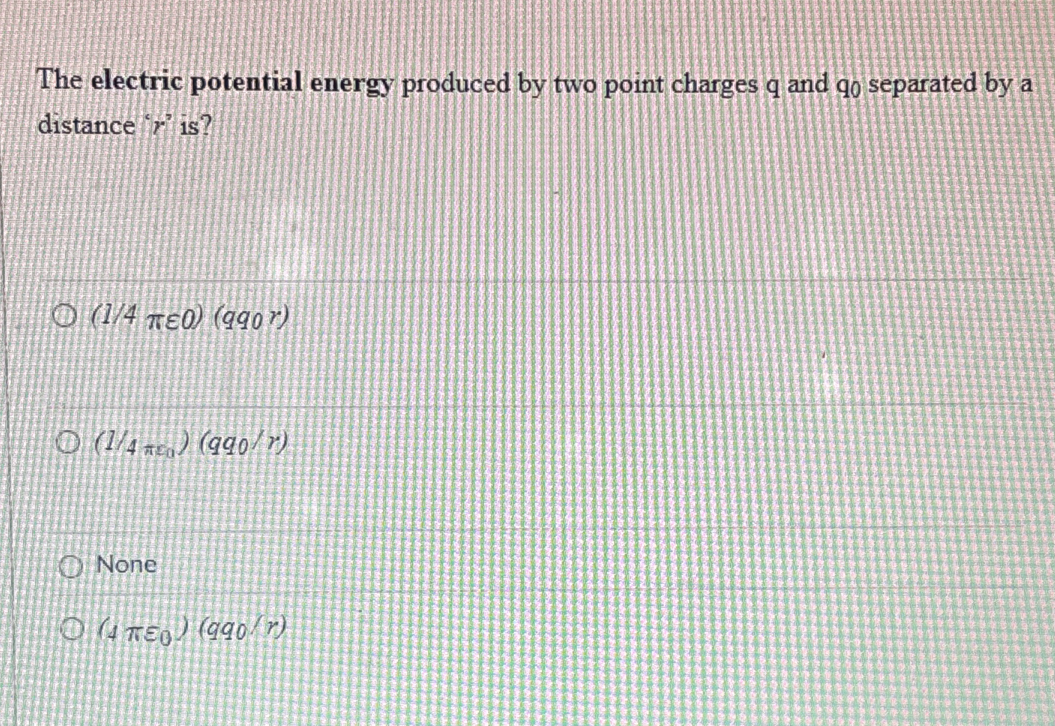 The electric potential energy produced by two
