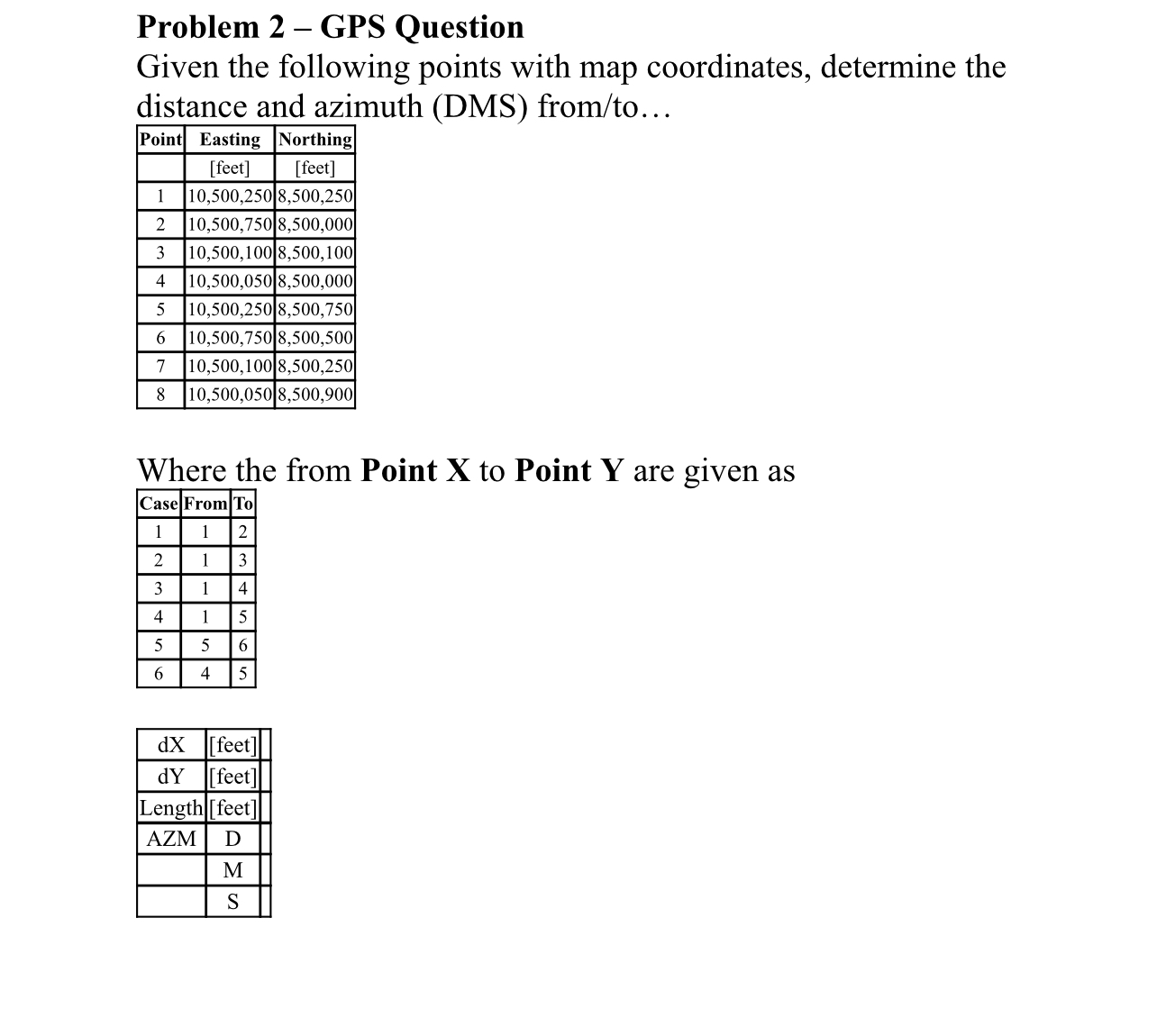 Problem 2 - GPS Question Given the following