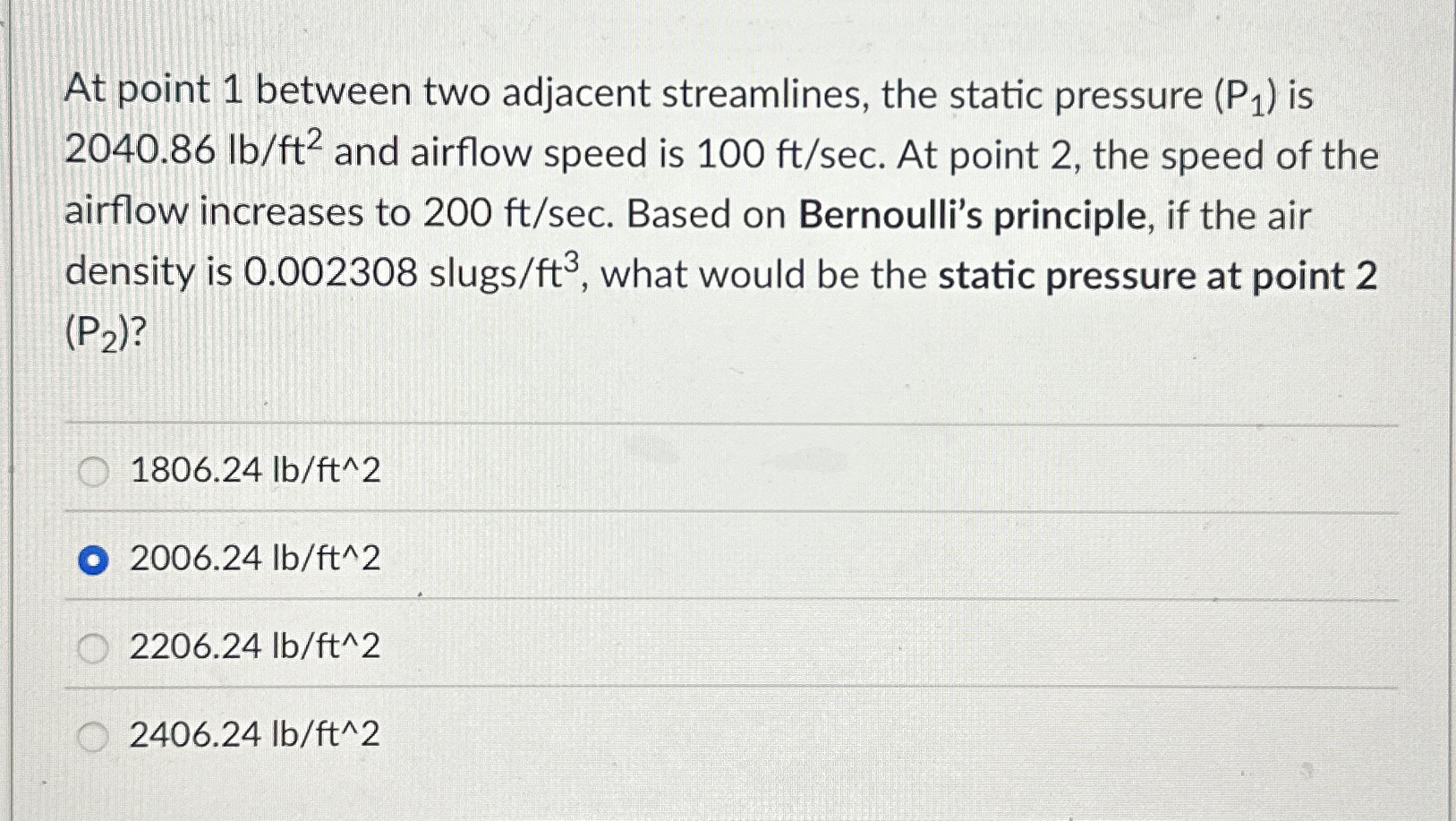 At point 1 between two adjacent streamlines, the