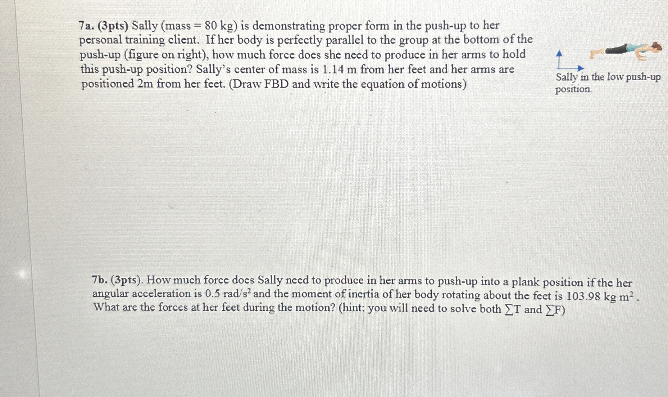 7 a . ( 3 pts ) Sally ( mass = 8 0 k g ) is