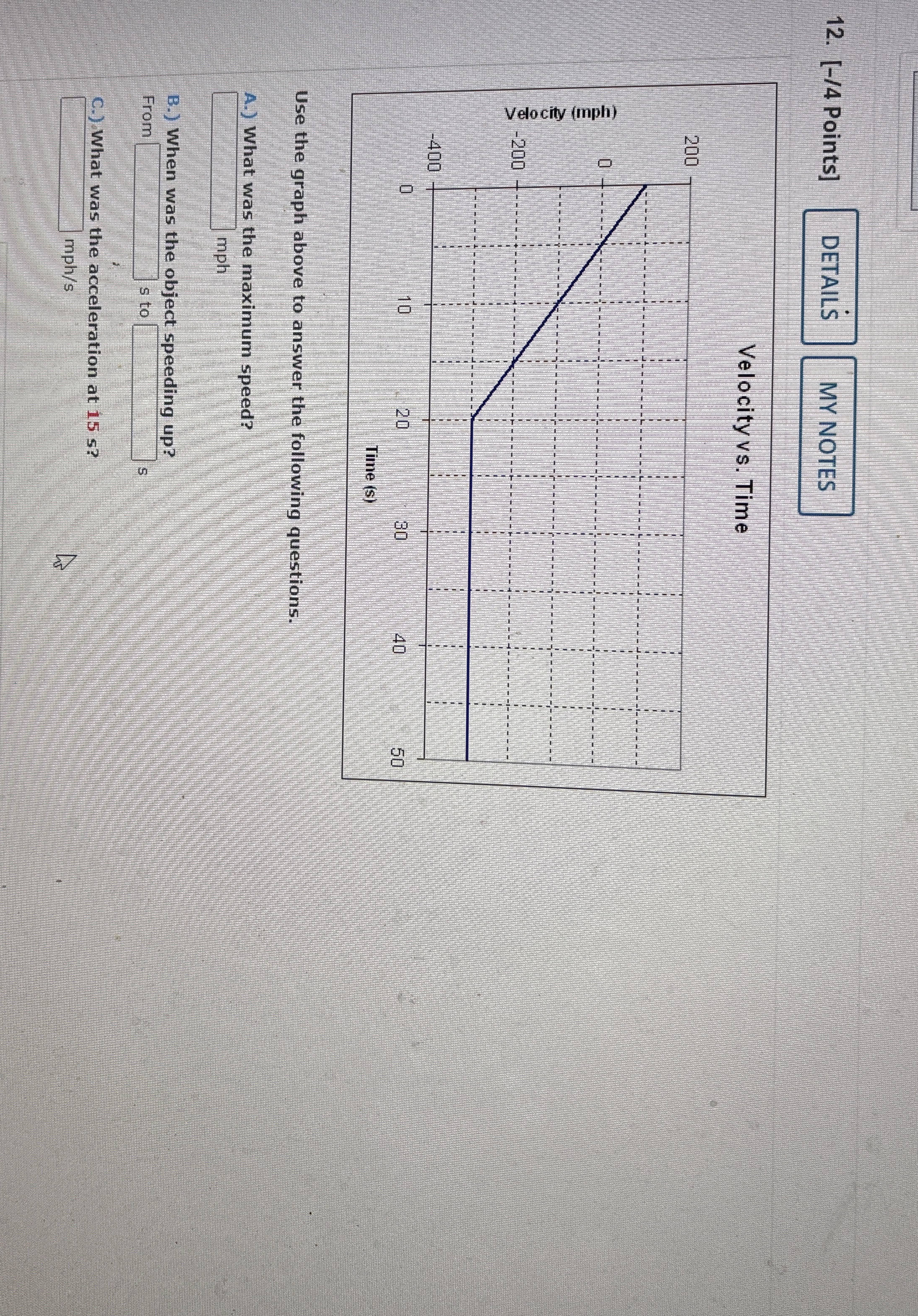 [ - / 4 Points ] DETAILS MY NOTES Velocity vs .