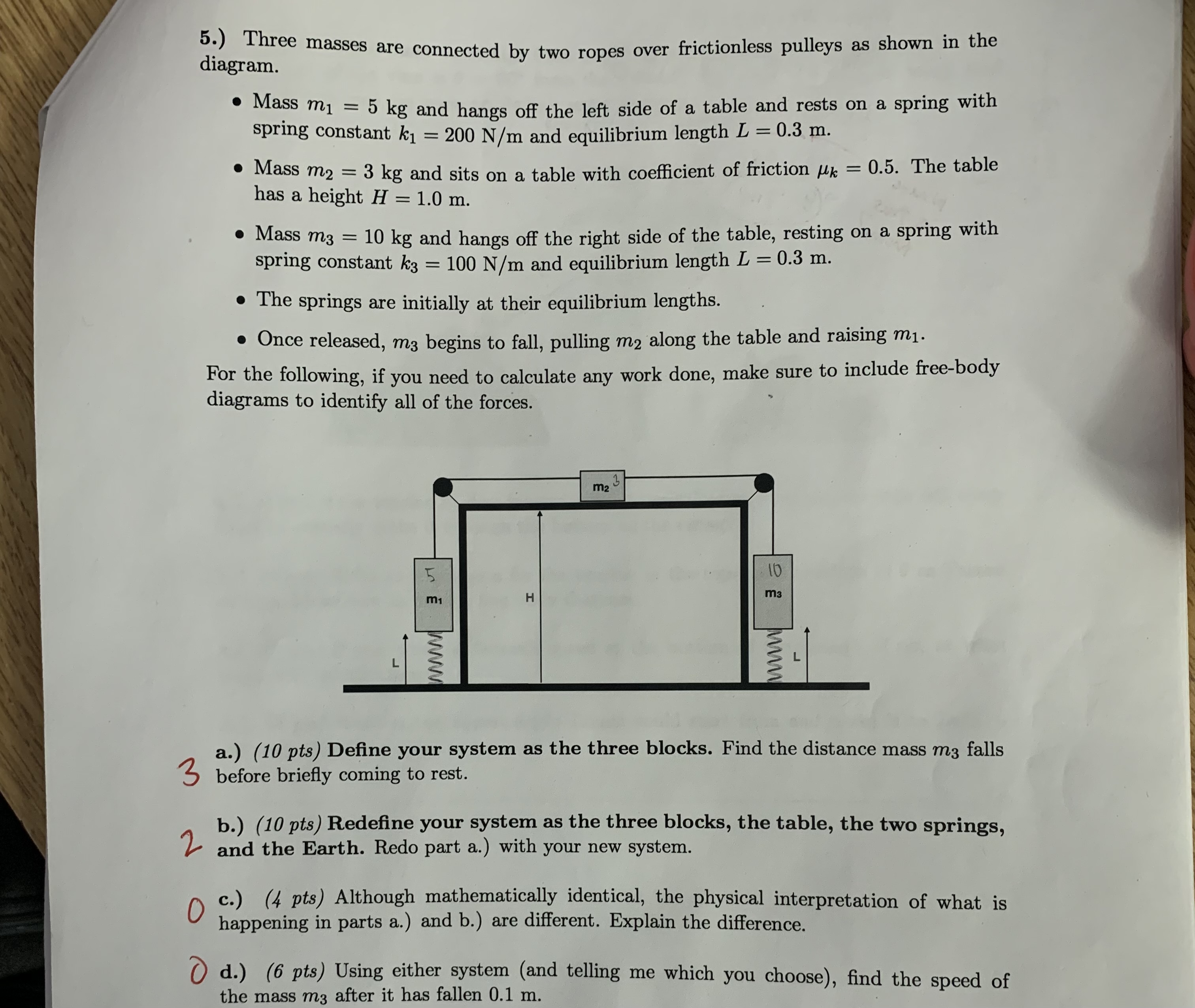 5 . three masses are connected by two ropes over