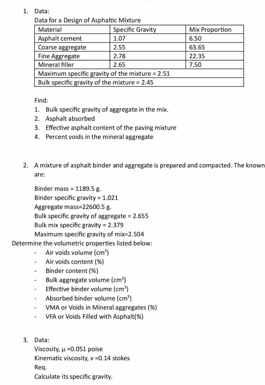 No 1 . Find: - bulk specific gravity of aggregate