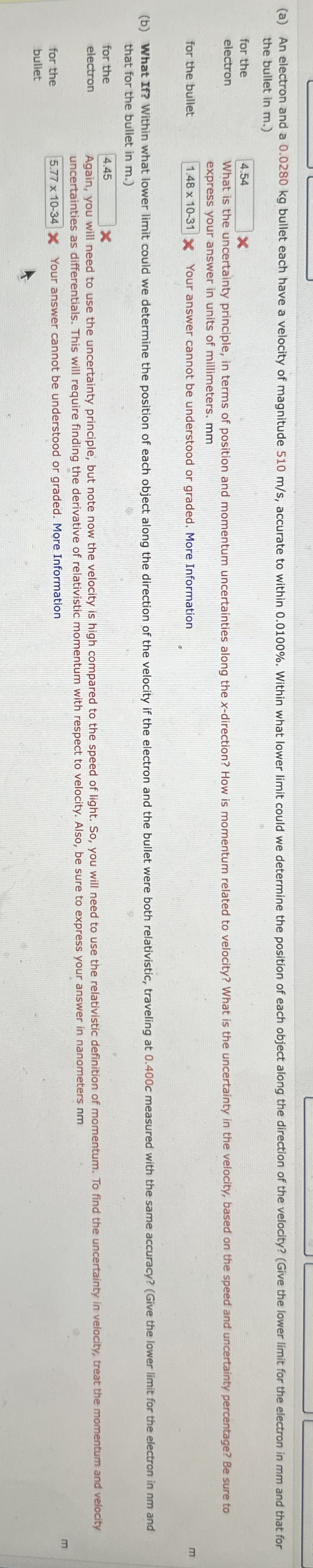 the bullet in m . ) for the electron express your