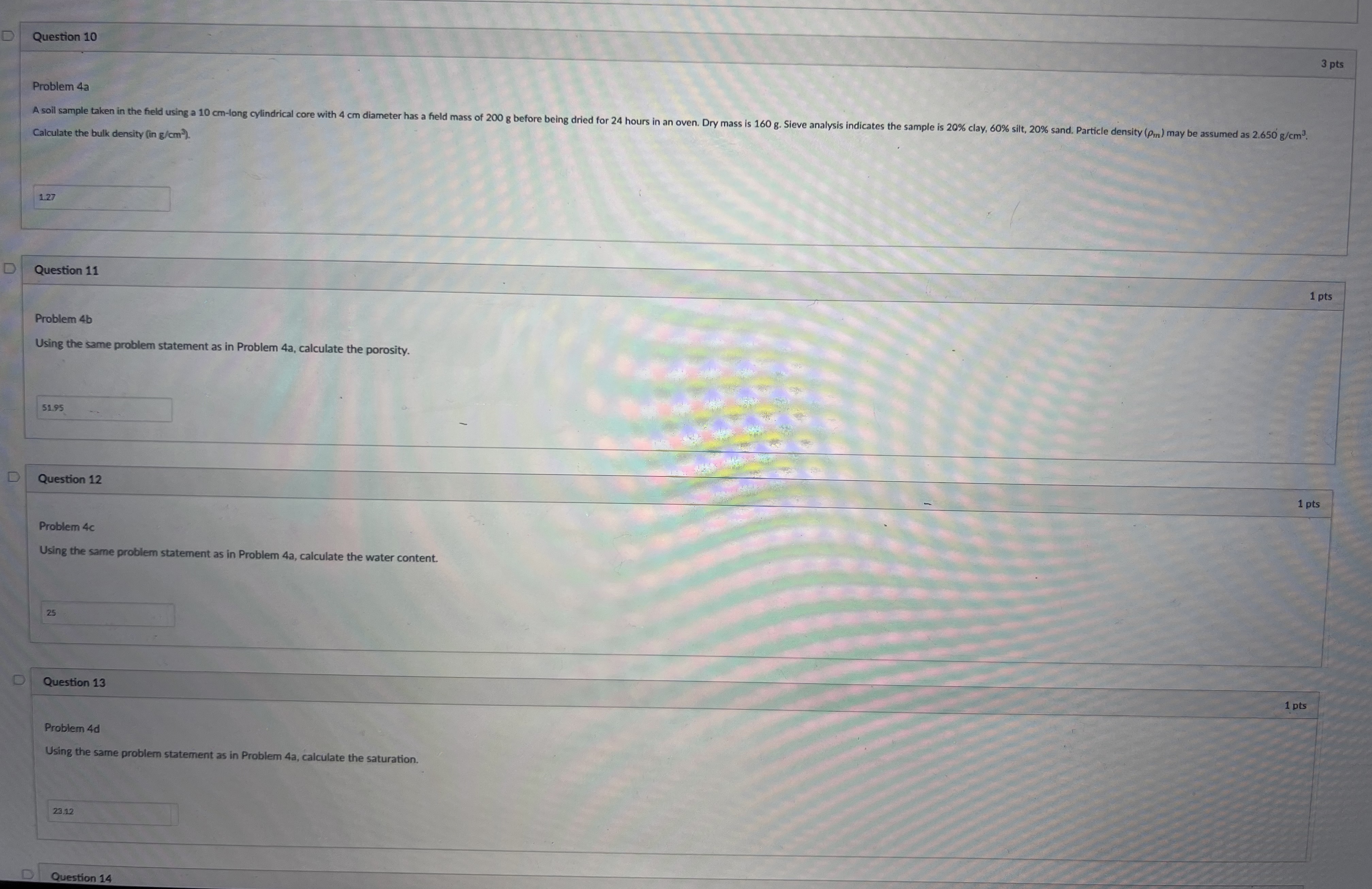 Question 1 0 3 pts Problem 4 a Calculate the bulk