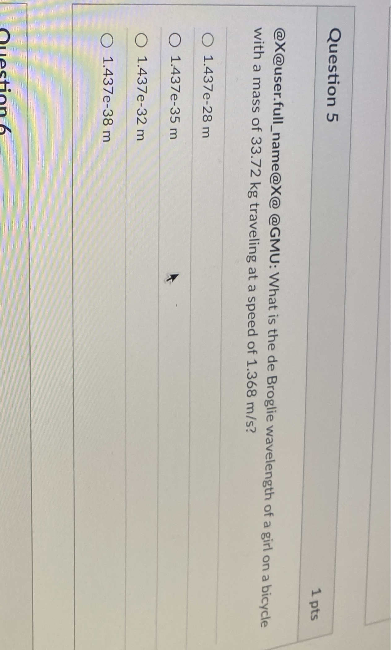 What is the de Broglie wavelength of a girl on a