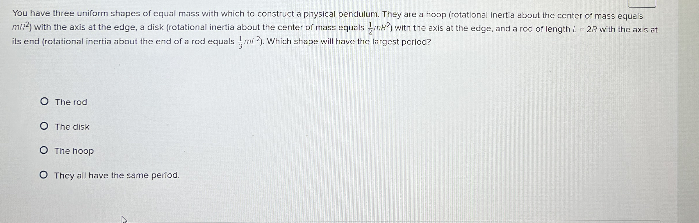 You have three uniform shapes of equal mass with