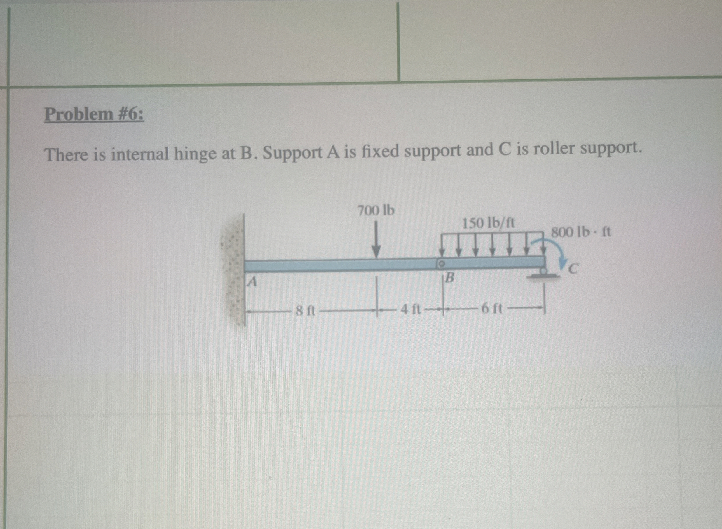 Problem # 6 : There is internal hinge at B .