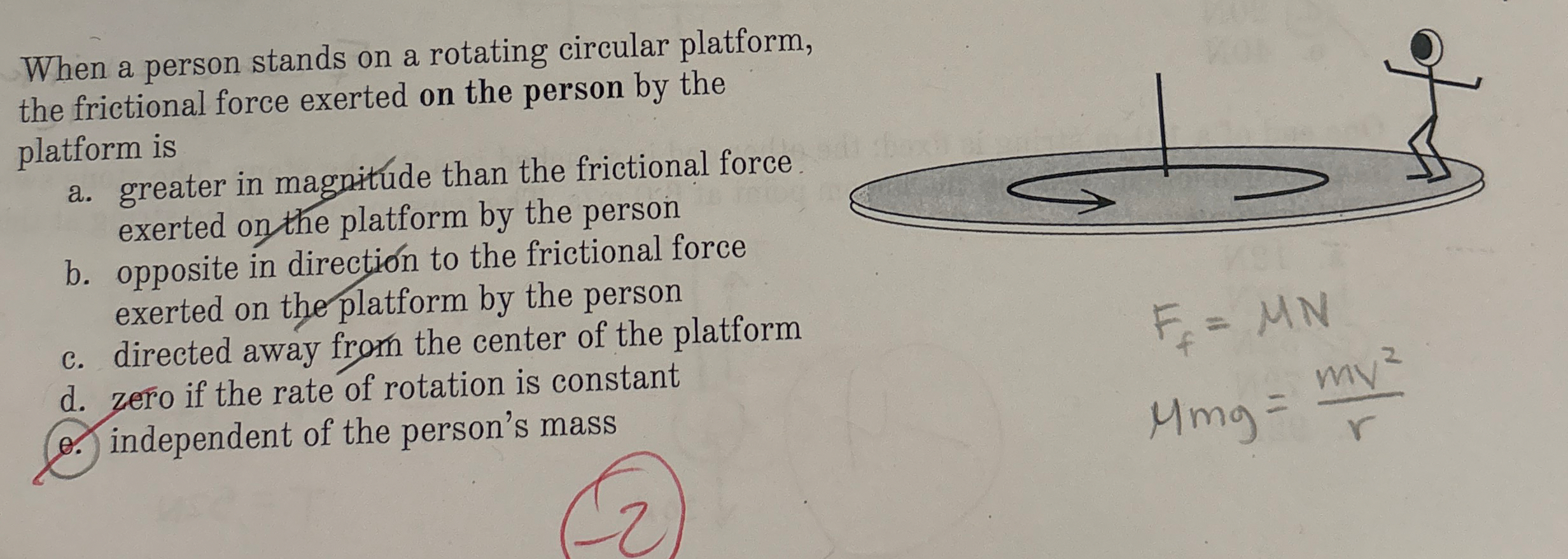 When a person stands on a rotating circular