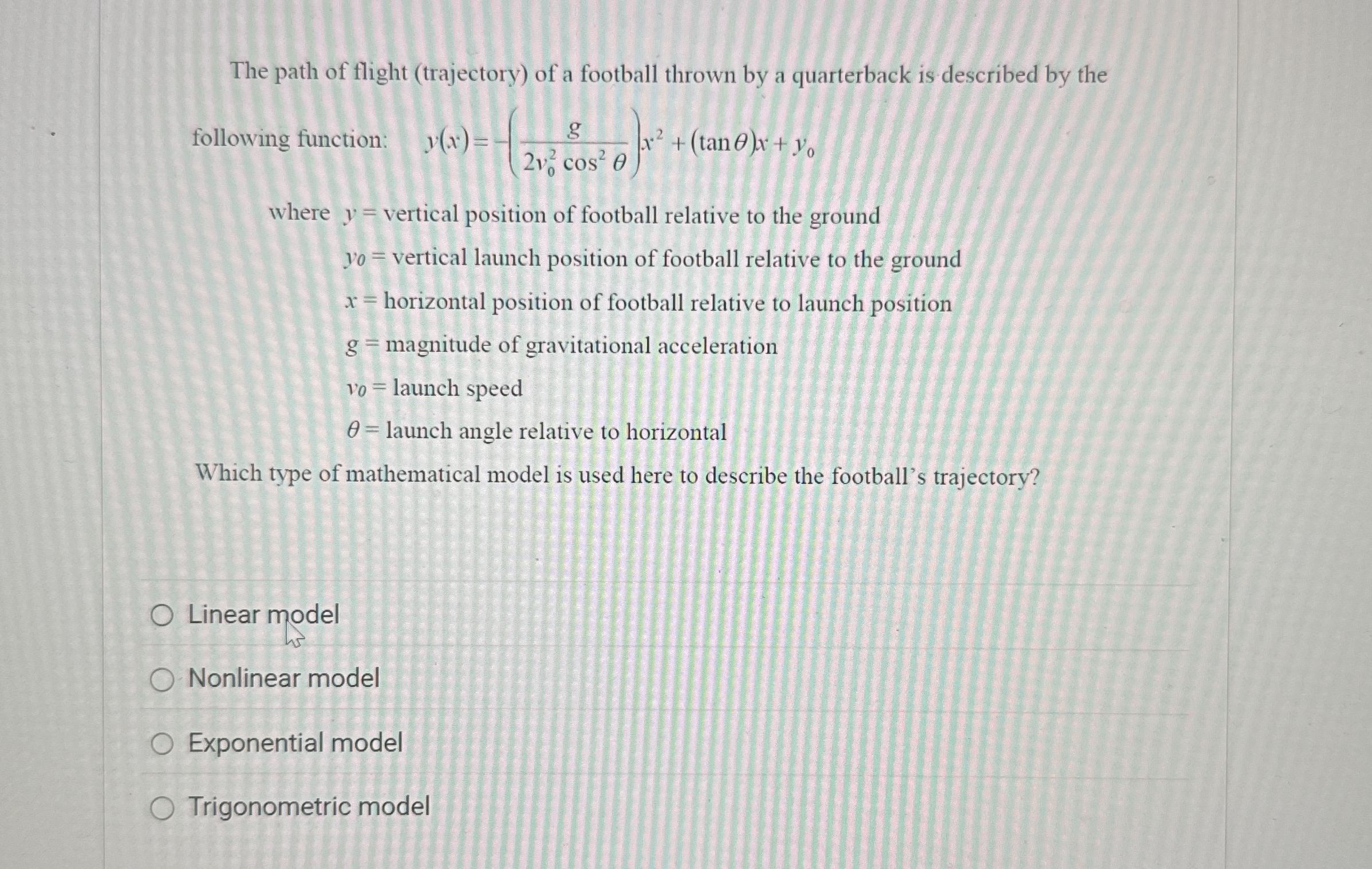 The path of flight ( trajectory ) of a football