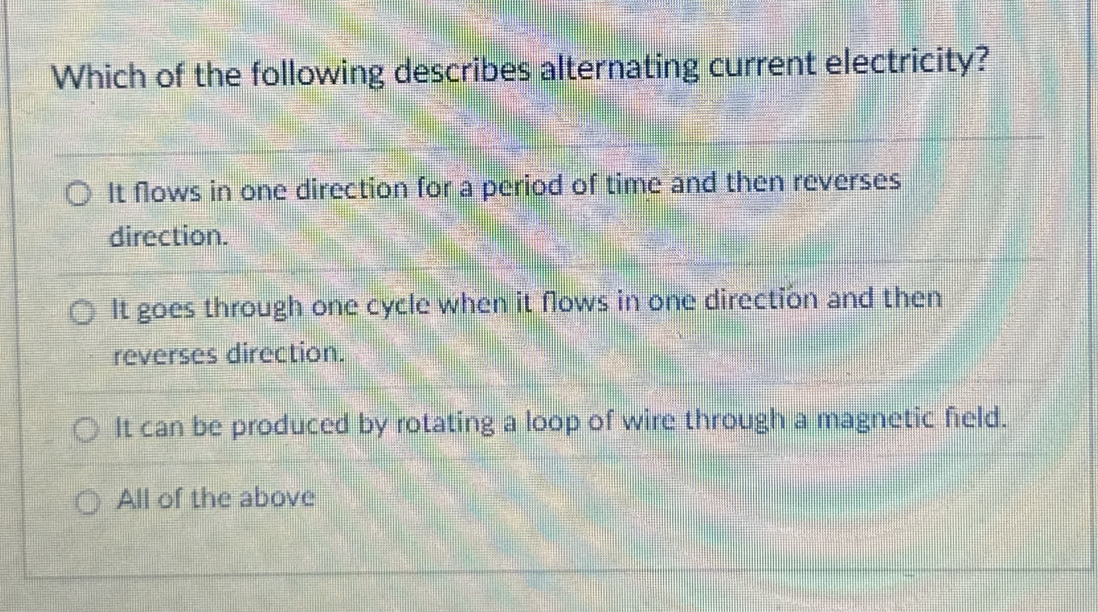 Which of the following describes alternating