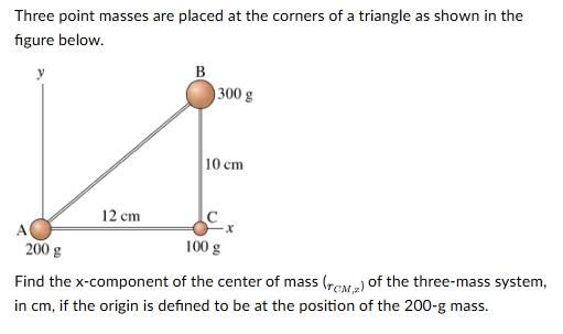 Three point masses are placed at the corners of a