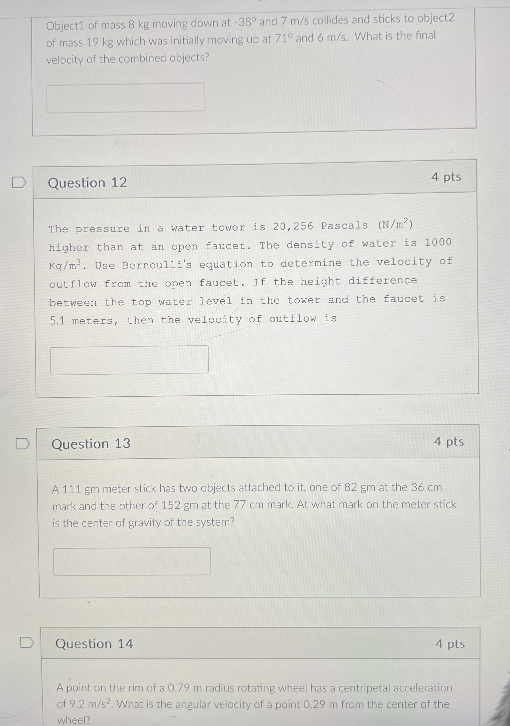 Object 1 of mass 8 kg moving down at - 3 8 and 7