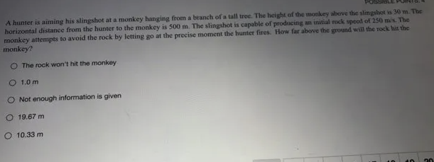 A hunter is aiming his slingshot at a monkey