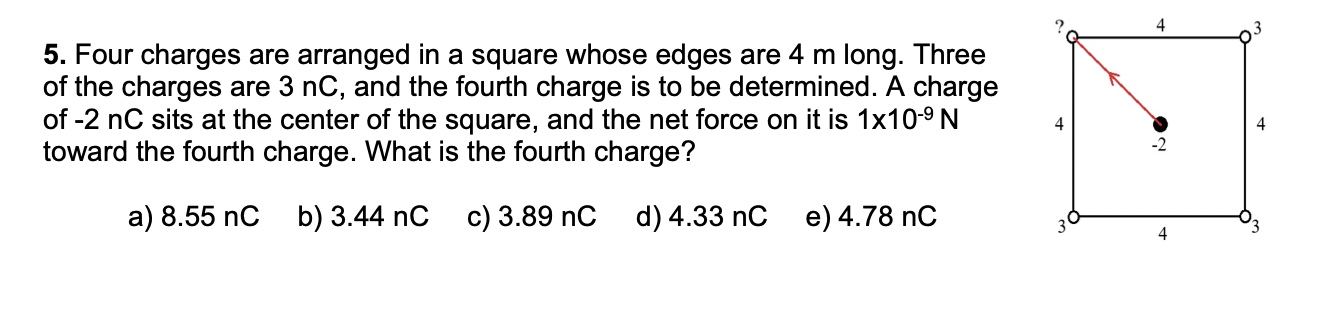 Four charges are arranged in a square whose edges