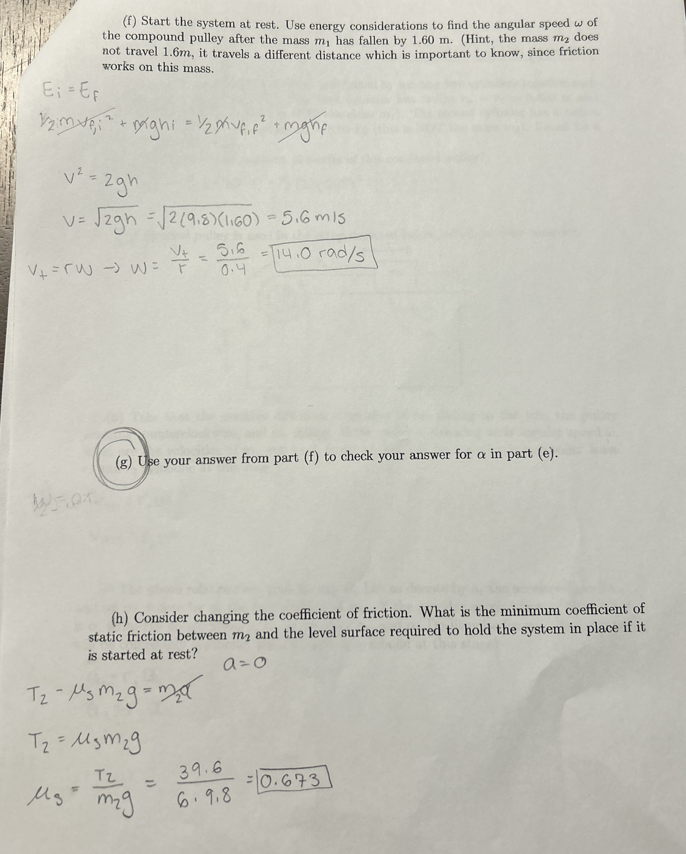 A pulley with two different radii is constructed
