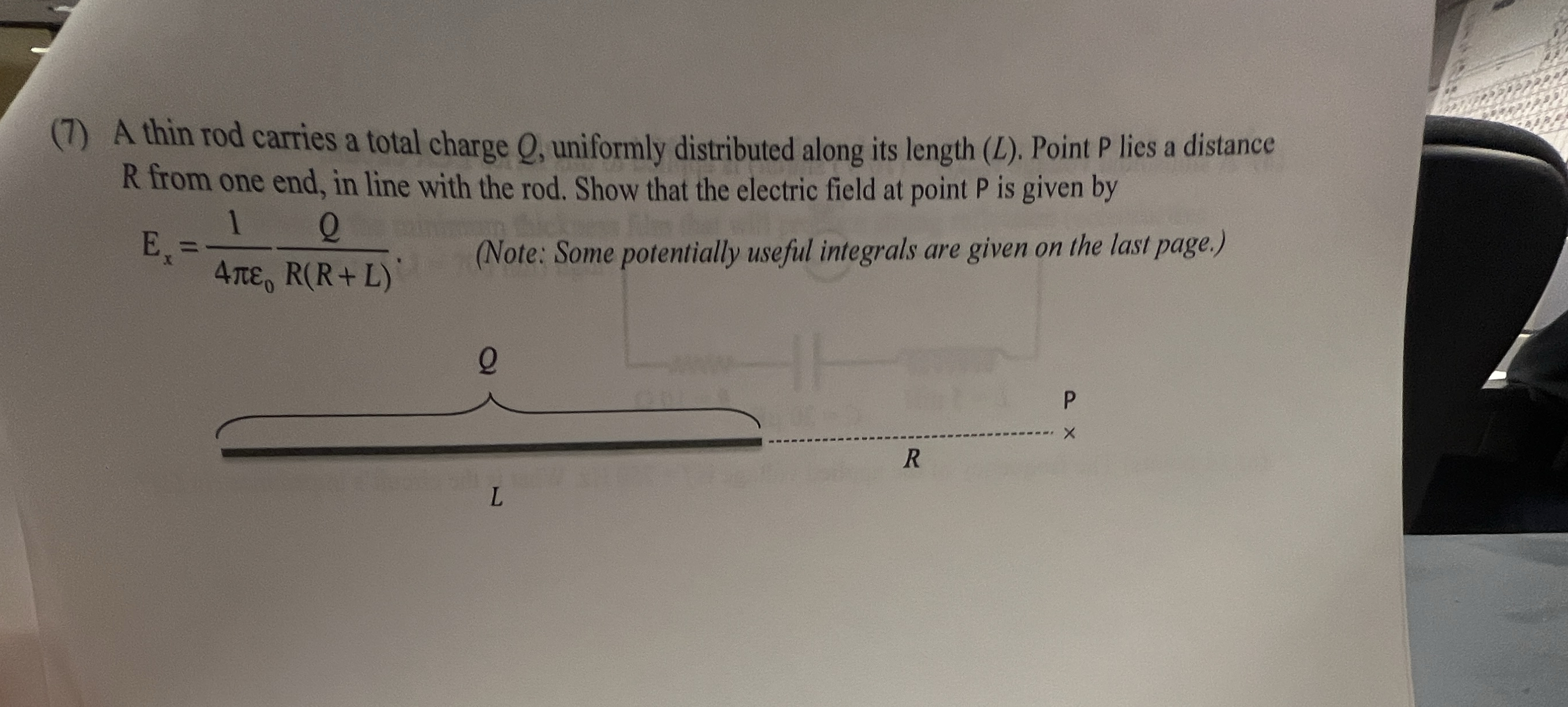 ( 7 ) A thin rod carries a total charge Q ,