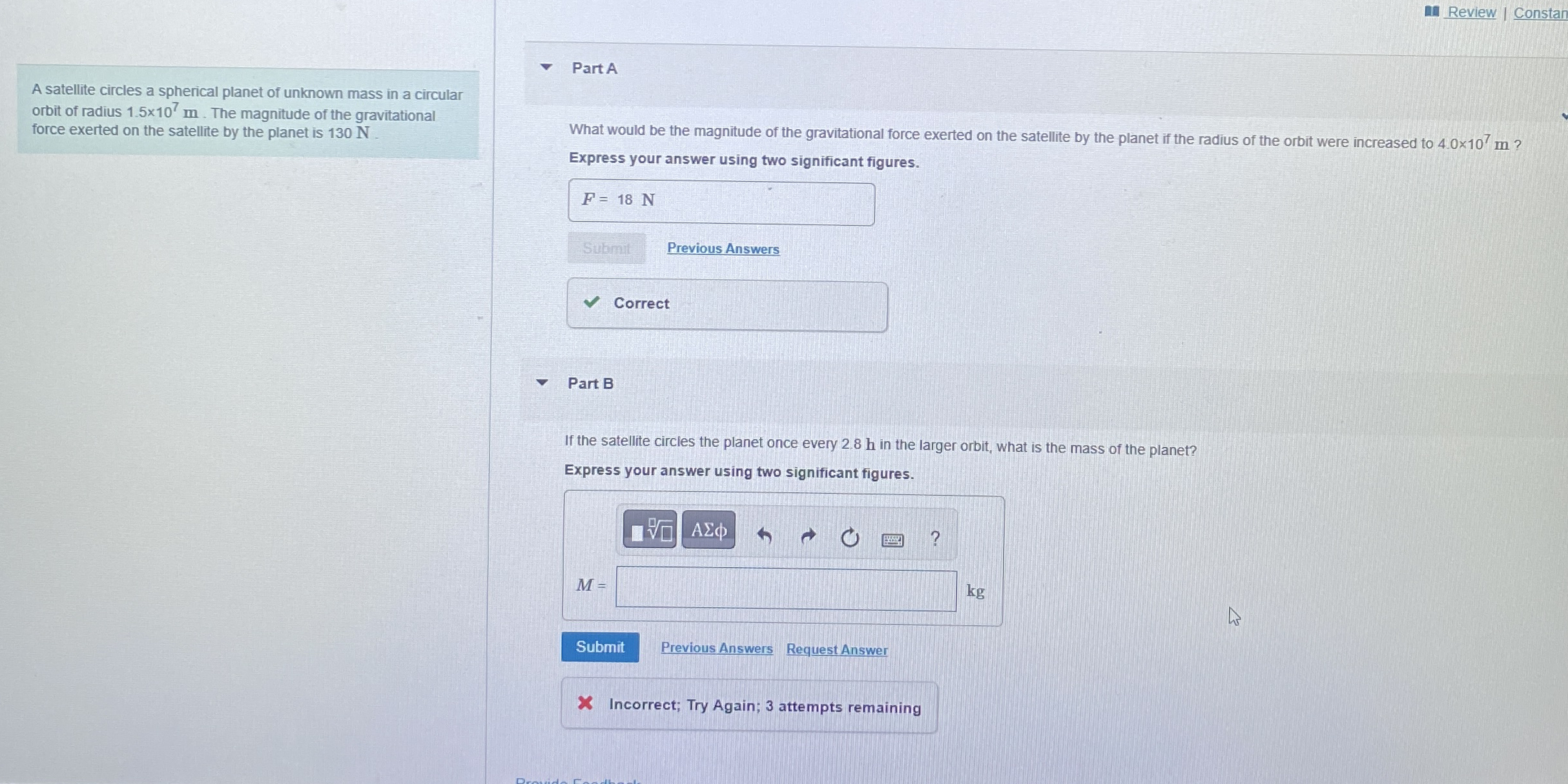 Review Constan A satellite circles a spherical