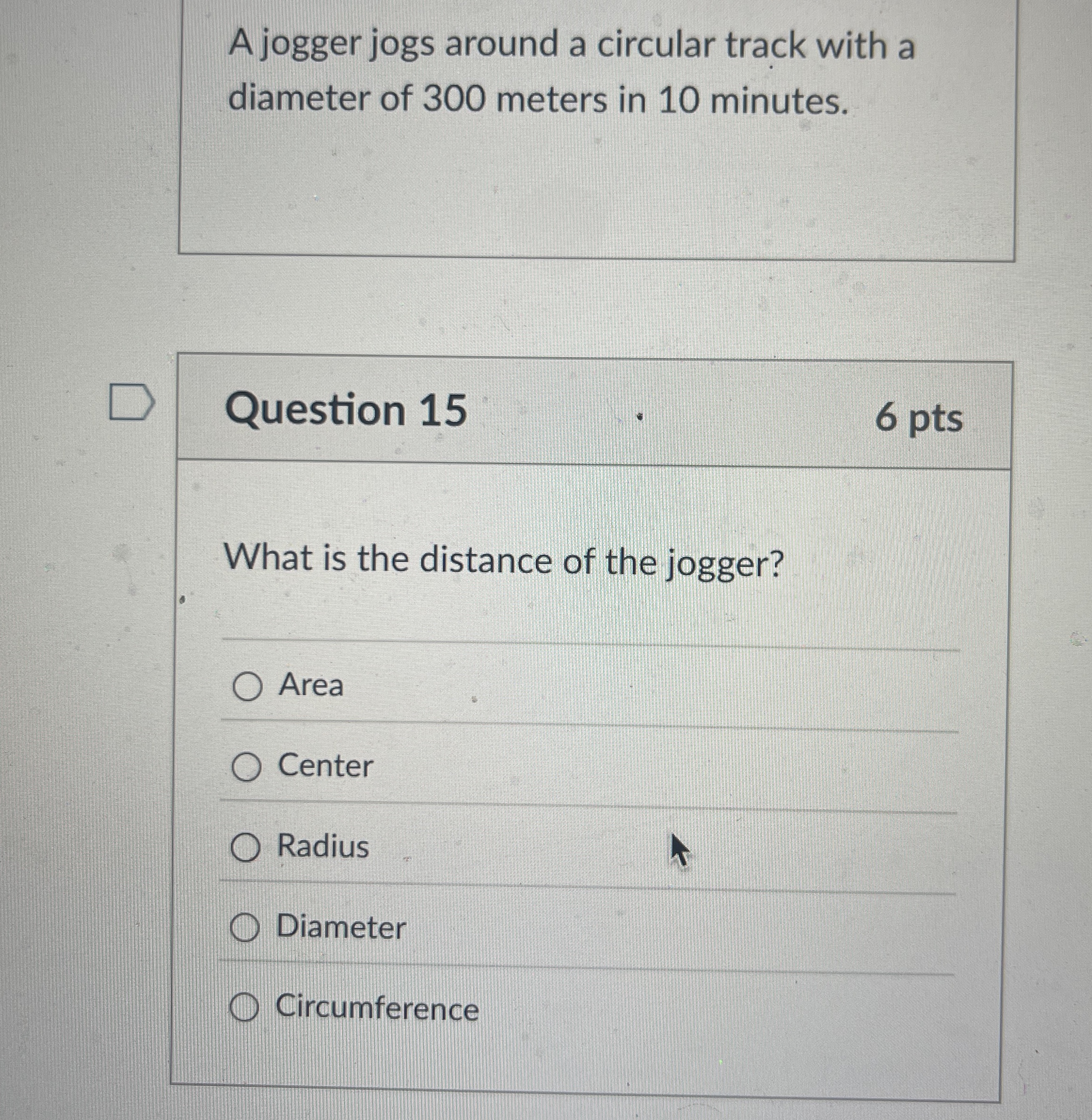 A jogger jogs around a circular track with a