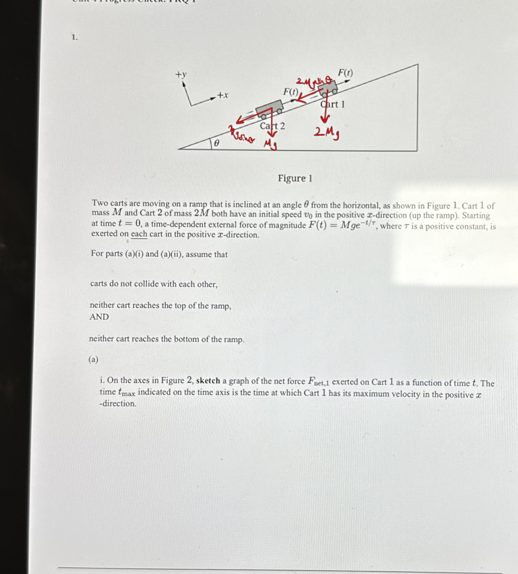 Figure 1 Two carts are moving on a ramp that is