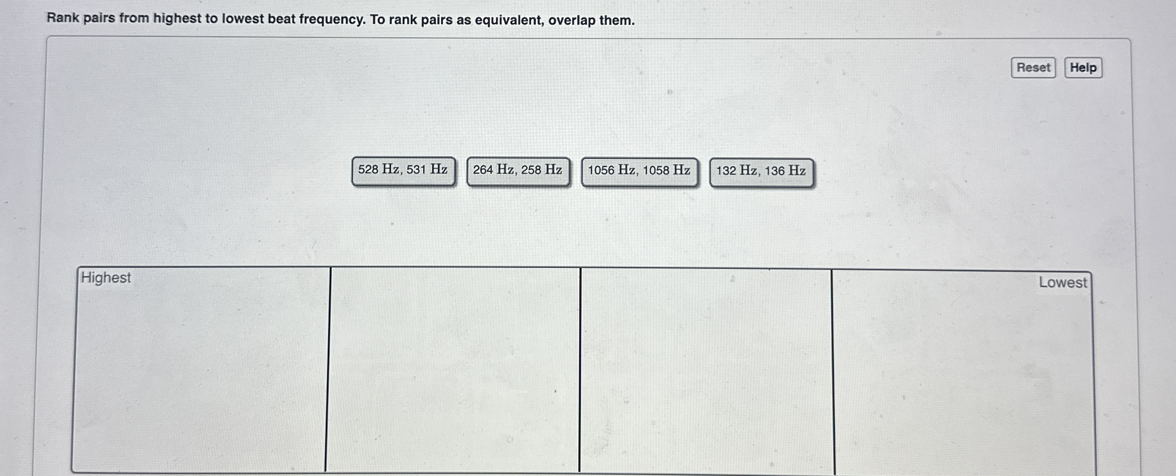 Rank pairs from highest to lowest beat frequency.