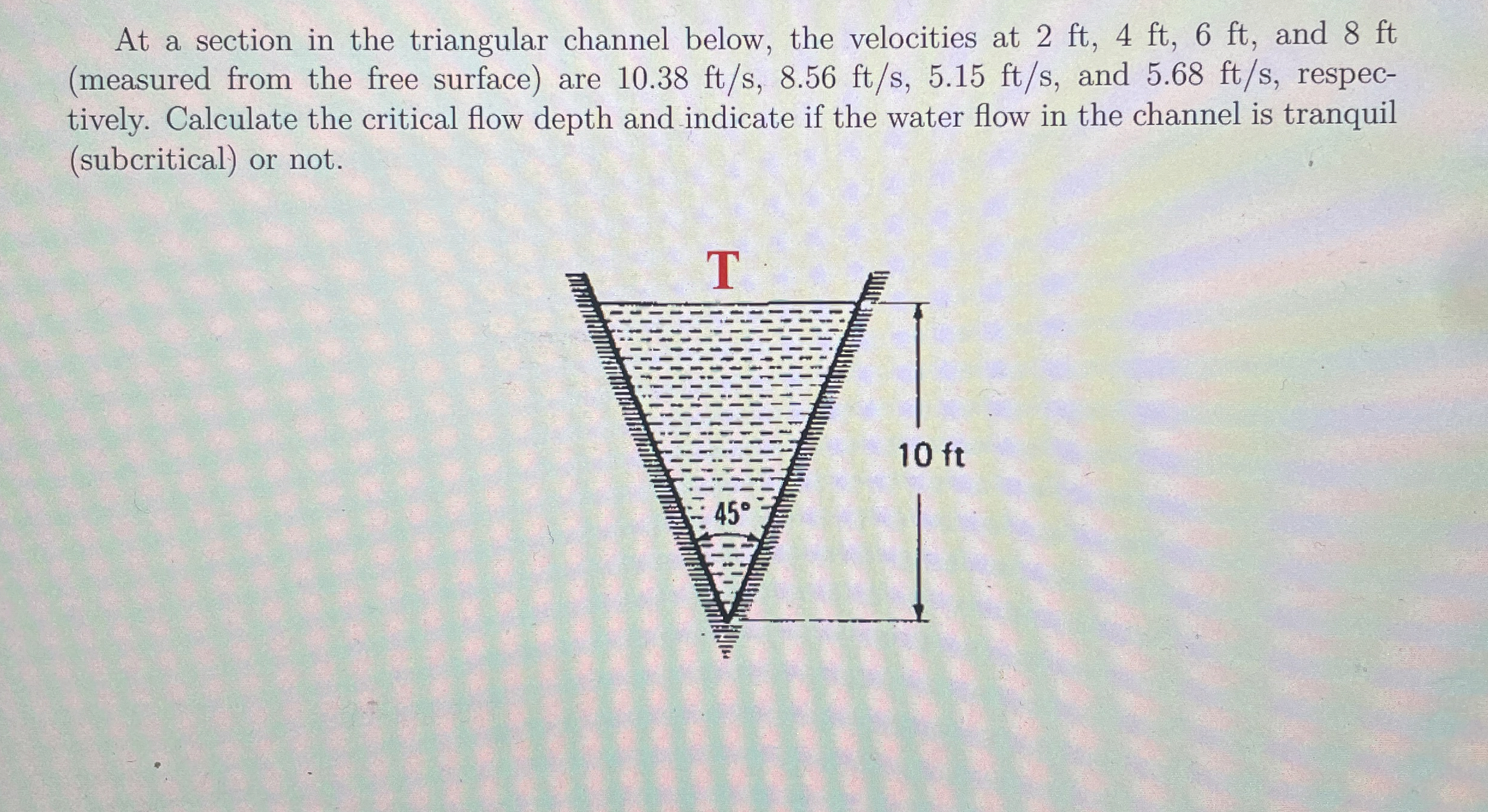At a section in the triangular channel below, the