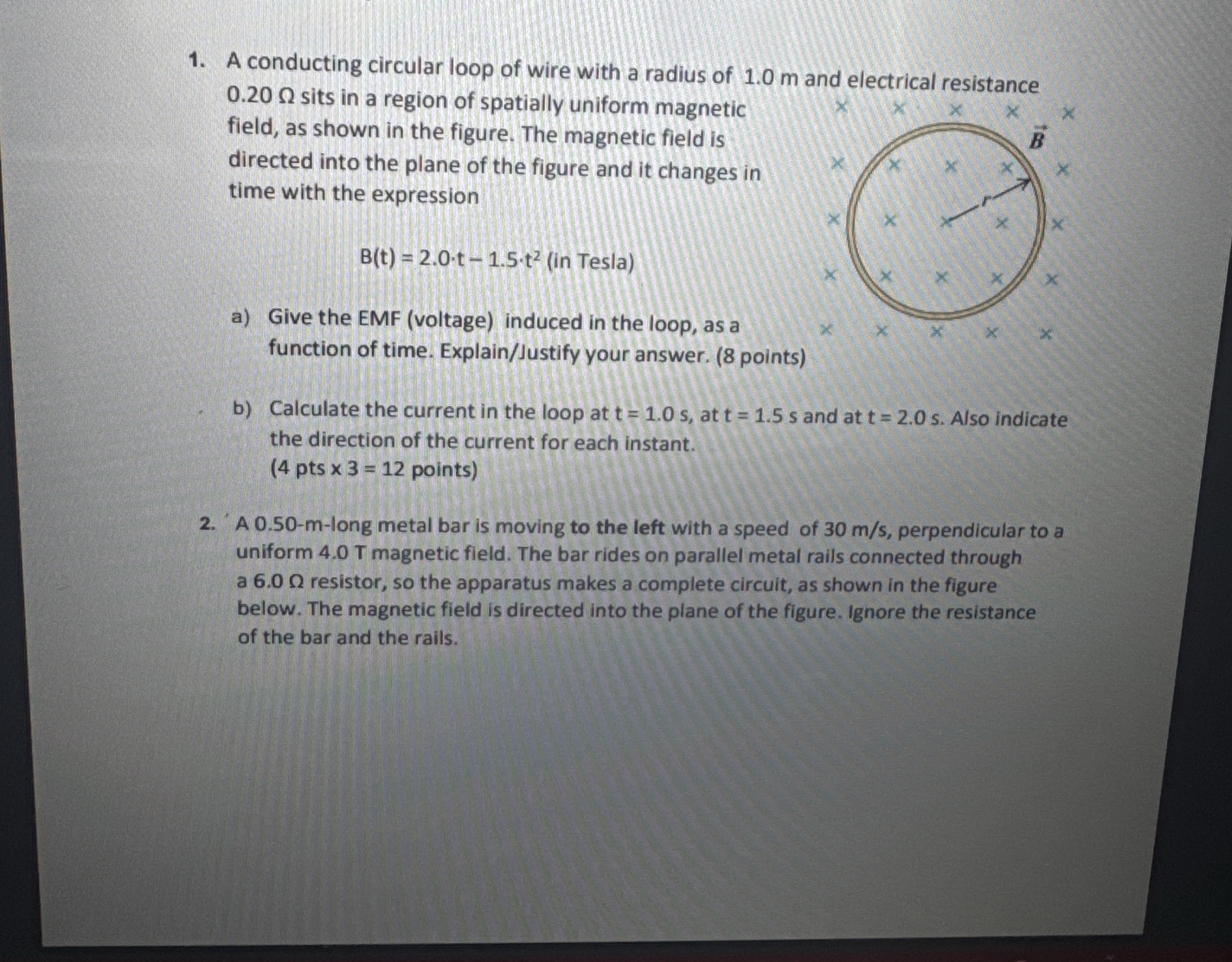A conducting circular loop of wire with a radius