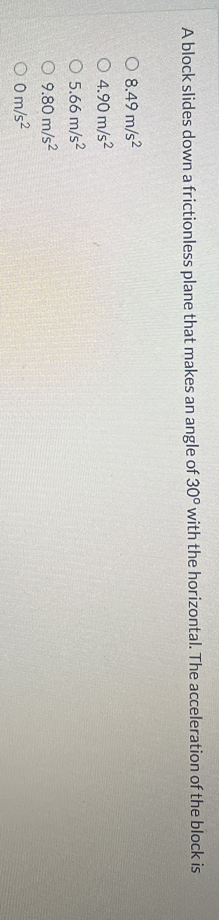 A block slides down a frictionless plane that