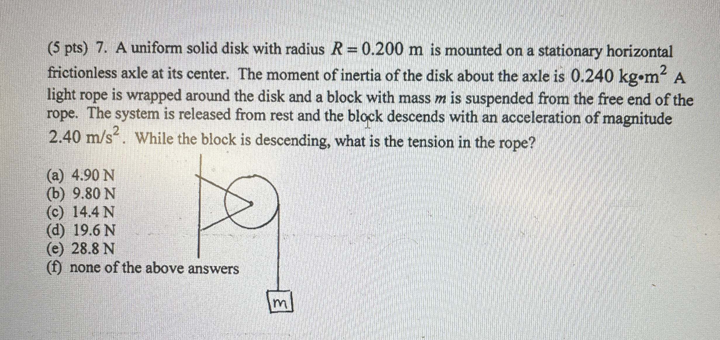 ( 5 pts ) 7 . A uniform solid disk with radius R