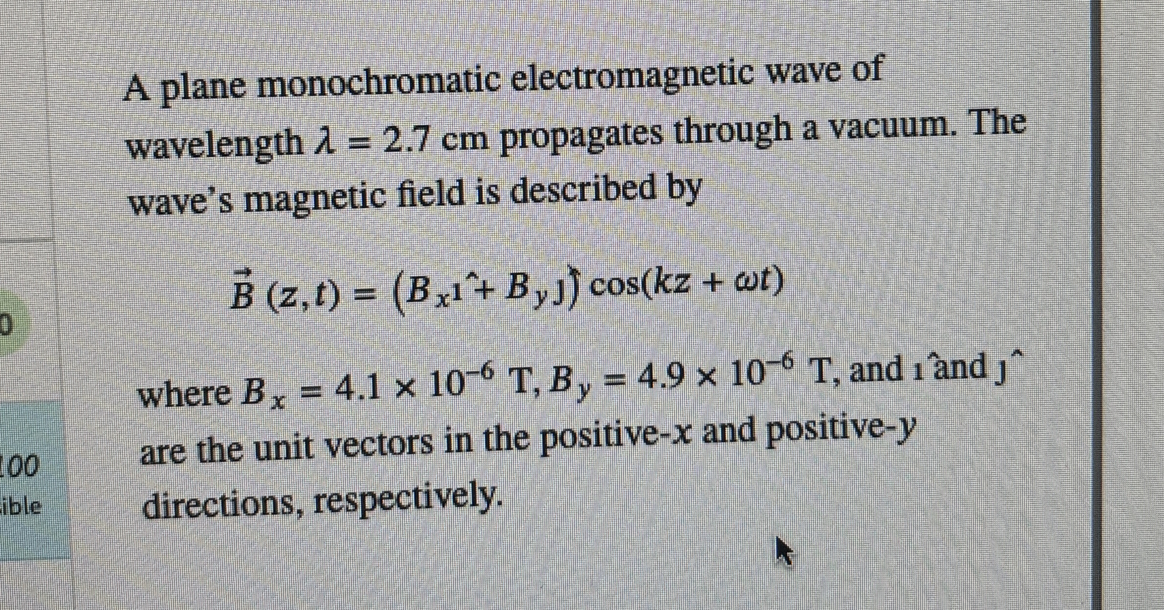 A plane monochromatic electromagnetic wave of