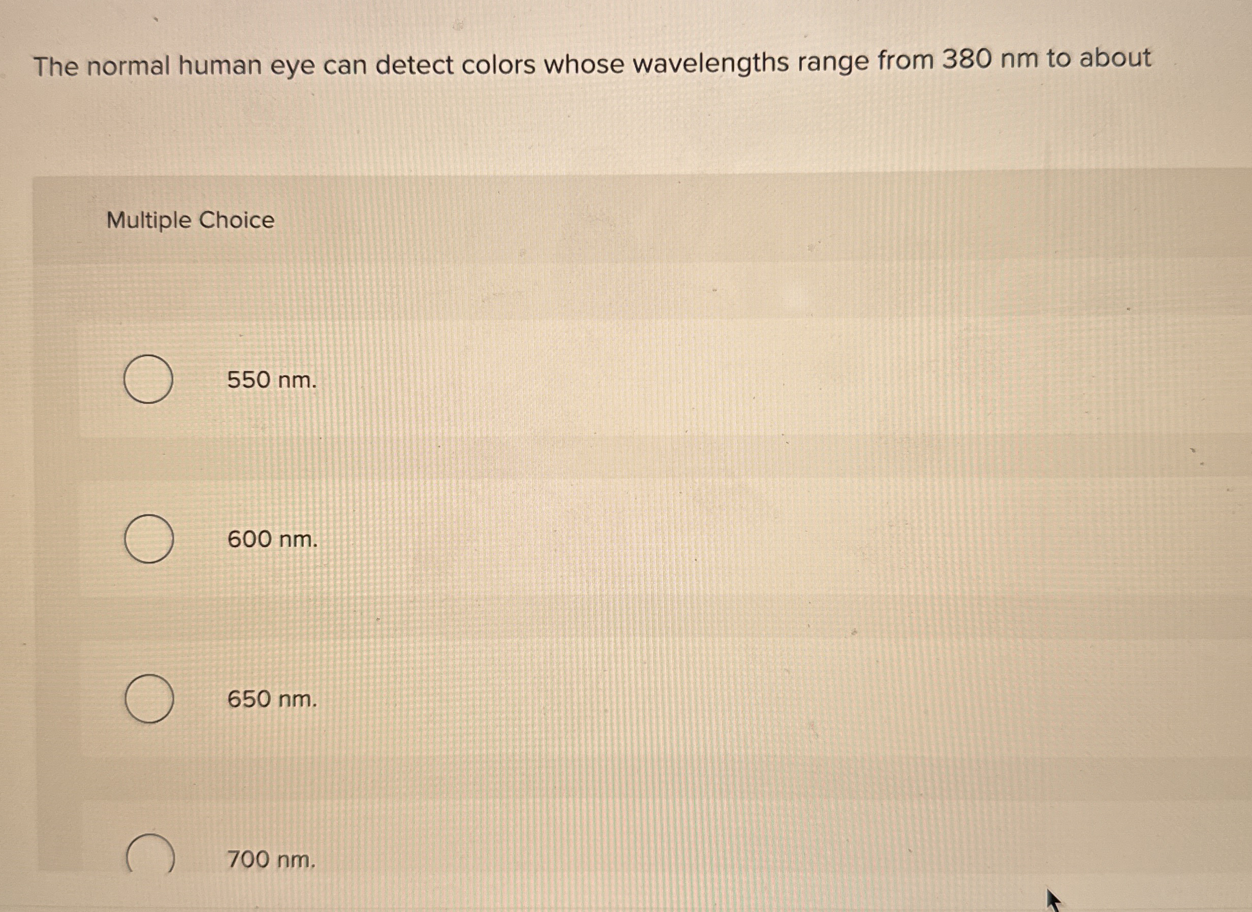 The normal human eye can detect colors whose