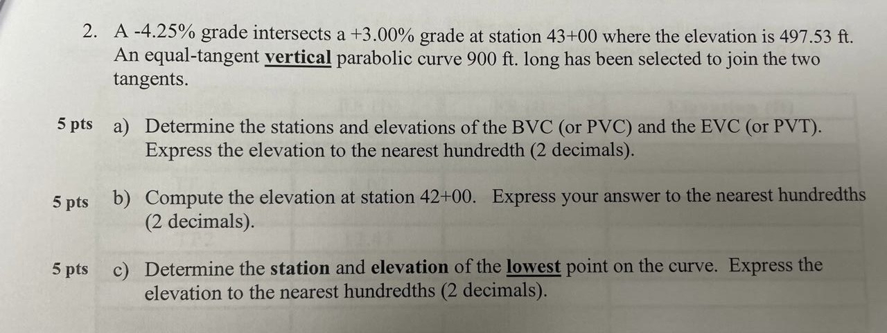 A - 4 . 2 5 % grade intersects a + 3 . 0 0 %