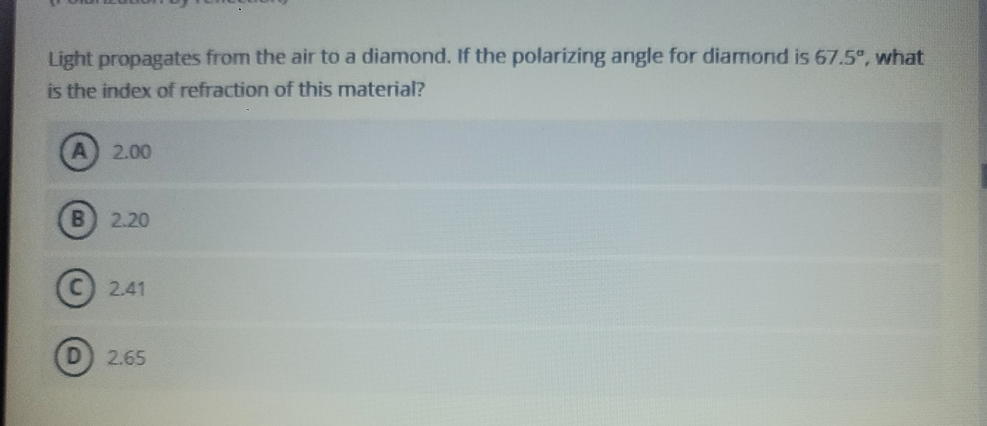 Light propagates from the air to a diamond. If